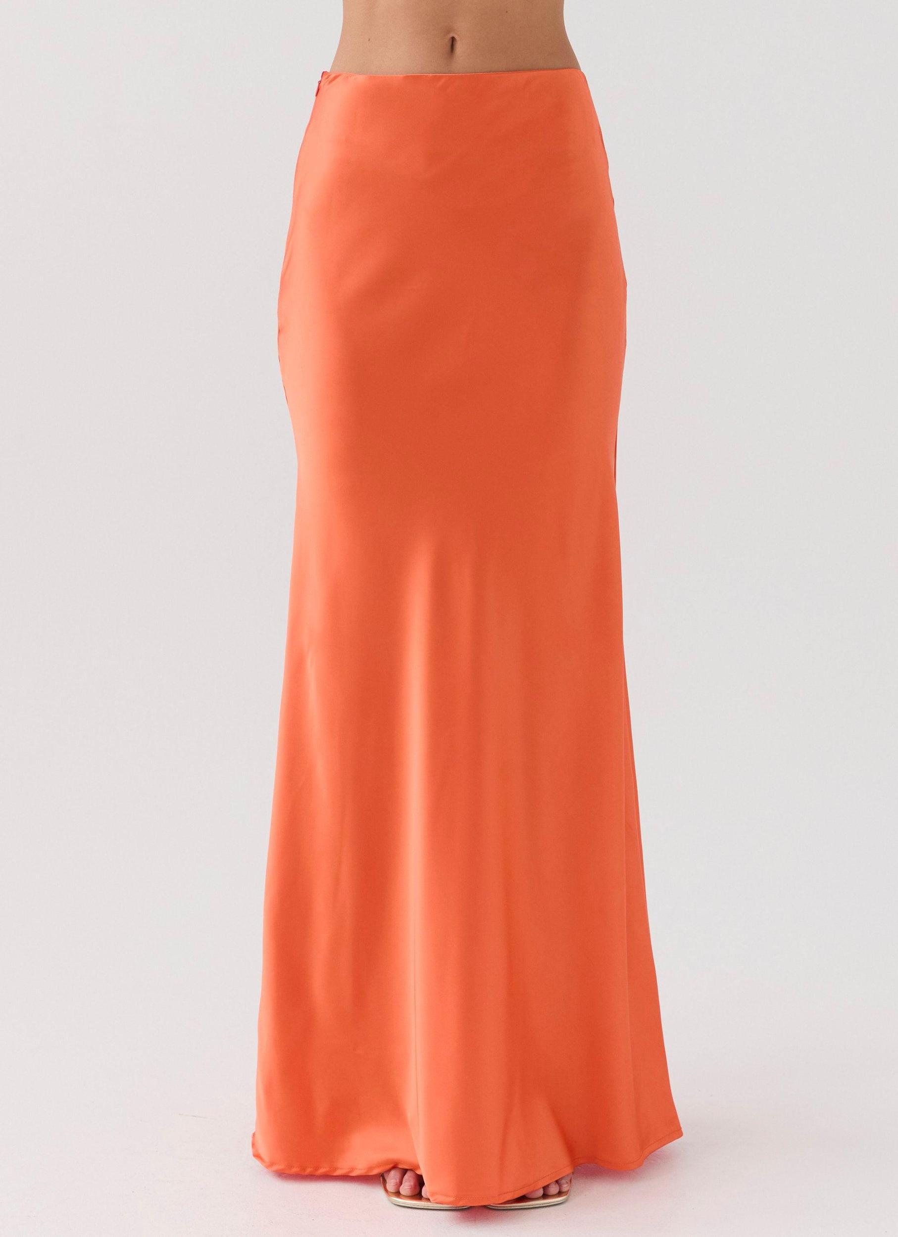 Hidden Oasis Satin Maxi Skirt - Tangerine Product Image