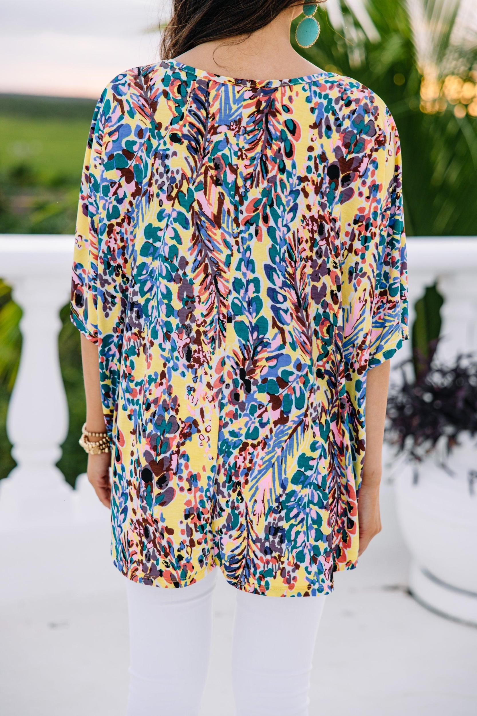 Just You Wait Sunshine Yellow Floral Pocket Top Female Product Image