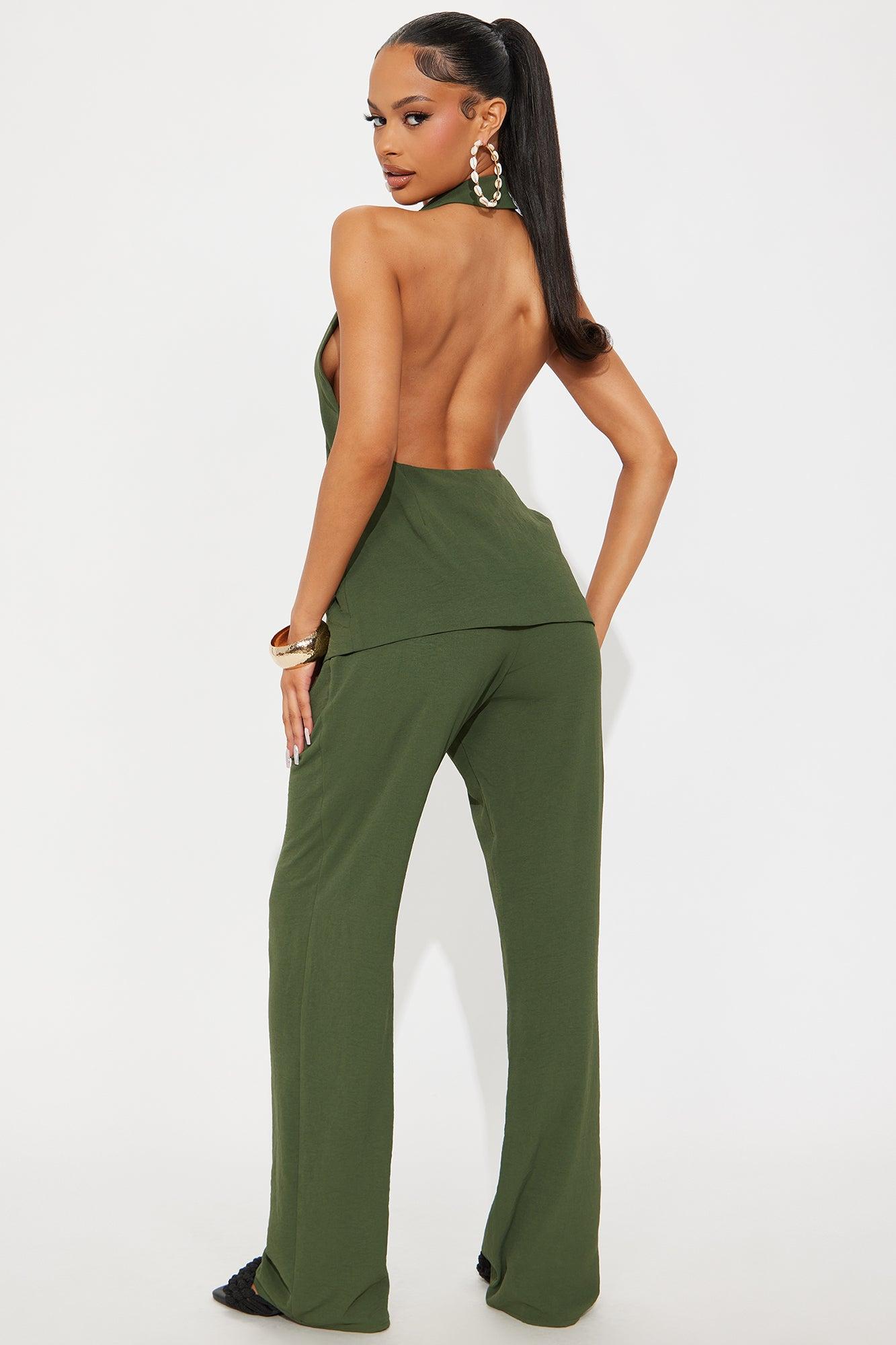 Clementine Backless Vest Pant Set - Olive Female Product Image