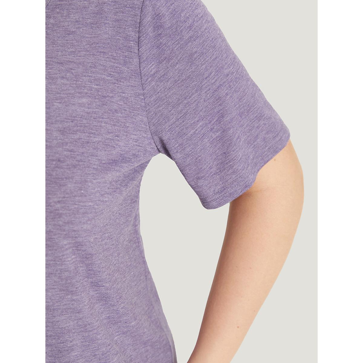 Plus Size Plain Heather V Neck Cut Out Twist T-shirt Mauve Women Casual Plain Plain V-neck Dailywear T-shirts BloomChic 28/5X Product Image