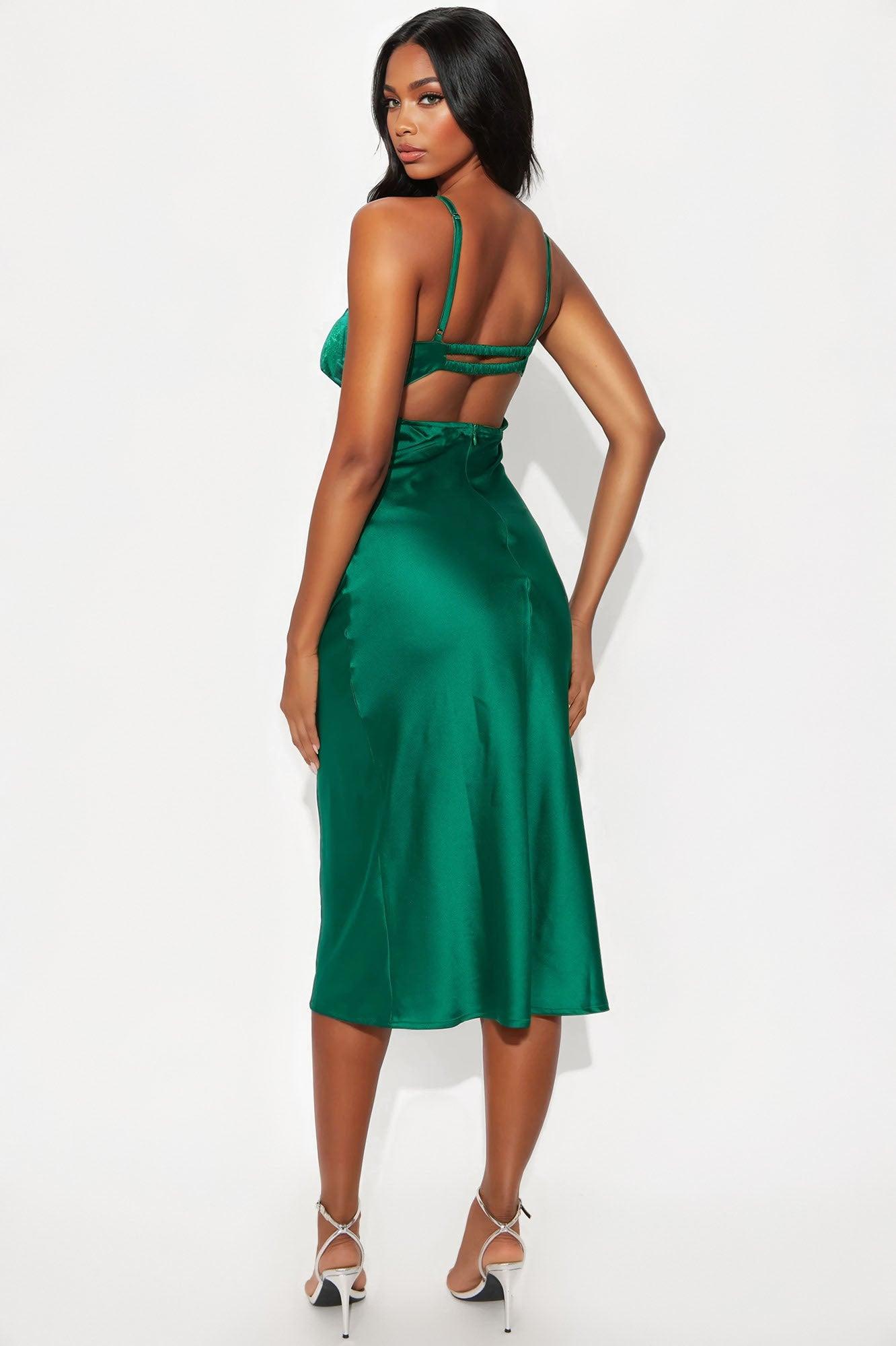 Purely Passionate Satin Midi Dress - Kelly Green Female Product Image