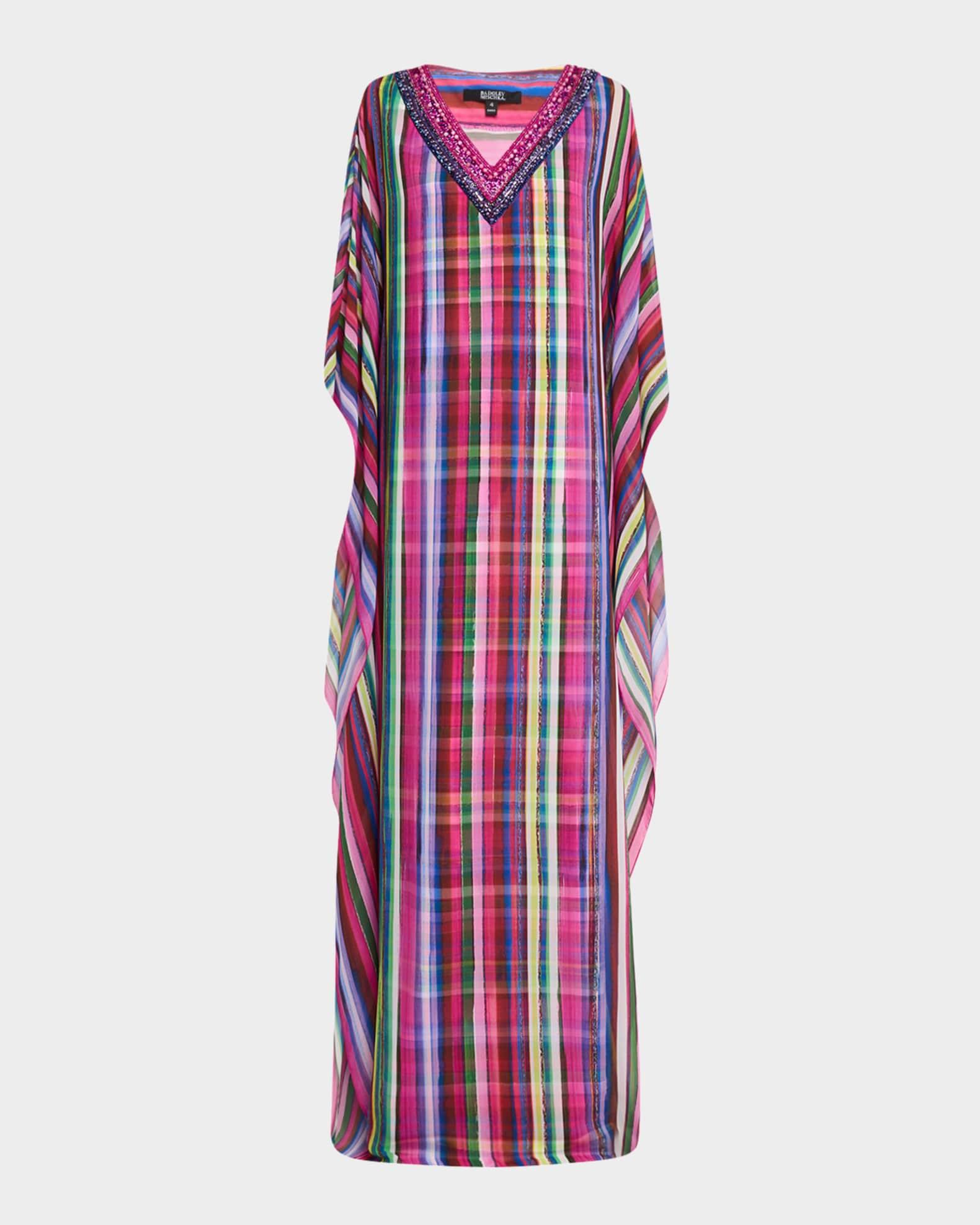 Bead-Trim Striped Georgette Caftan Product Image