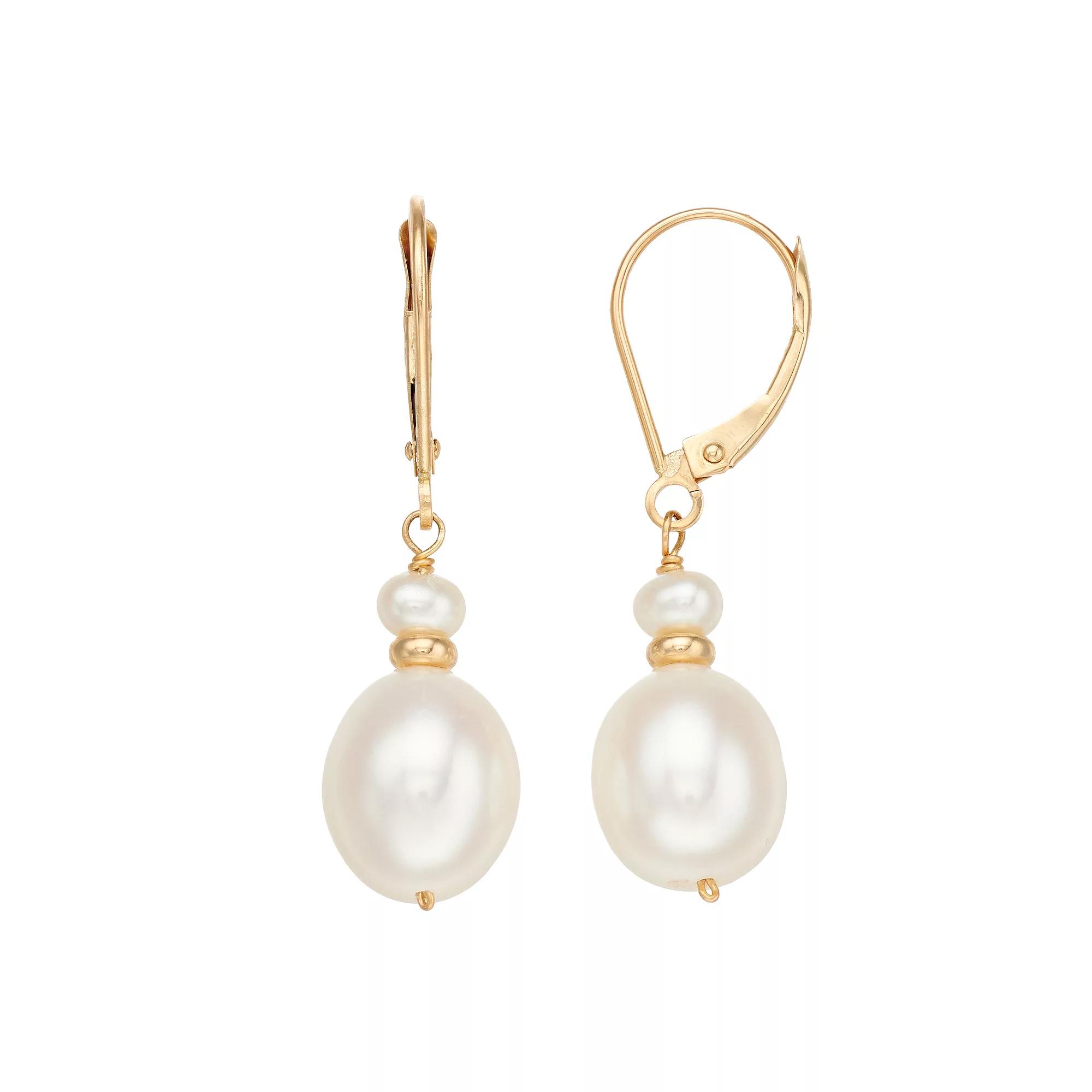 Jewelmak 14k Gold Freshwater Cultured Pearl Leverback Earrings, Women's Product Image