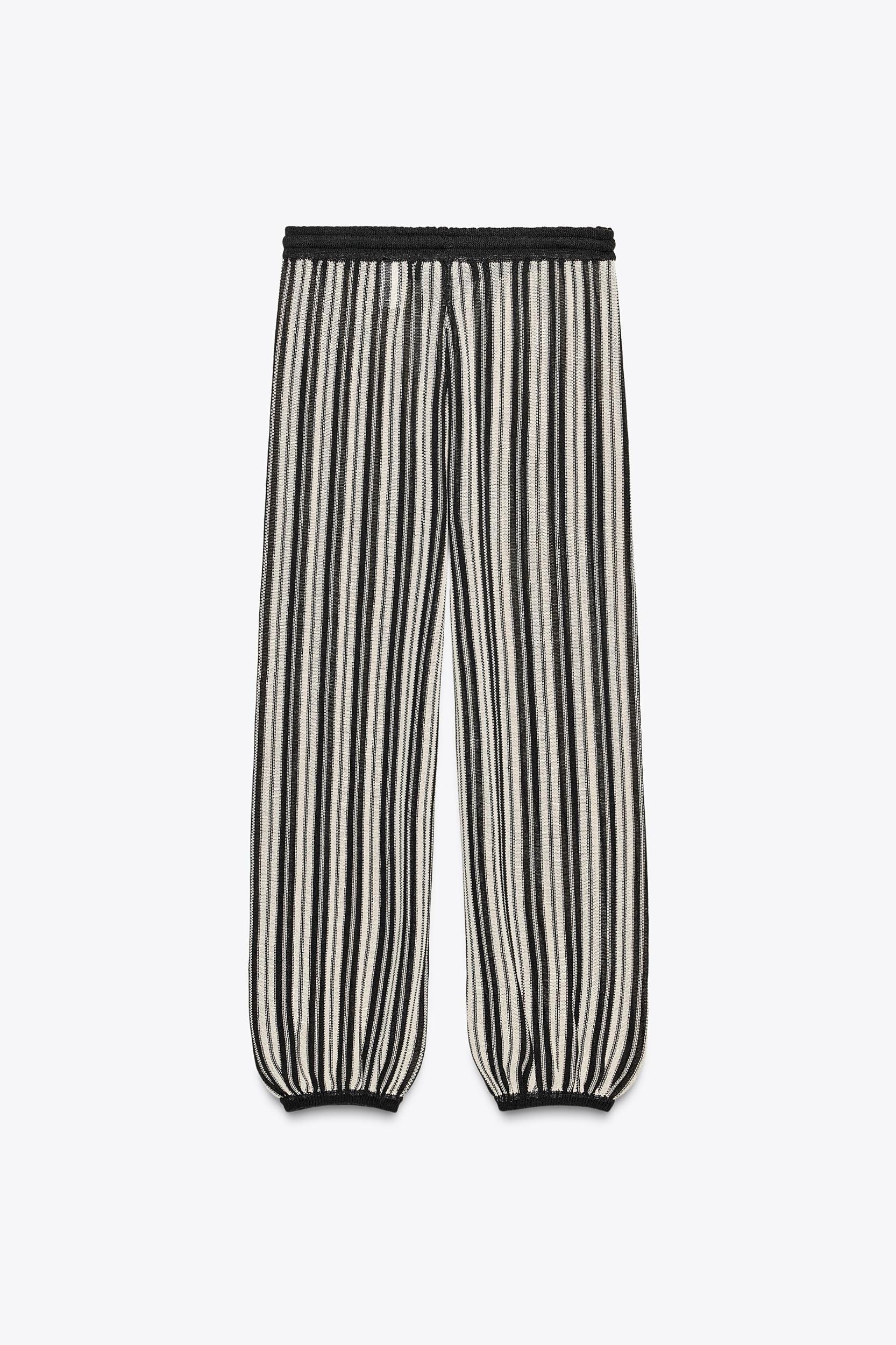 STRIPED LINEN CUFFED HEM PANTS Product Image
