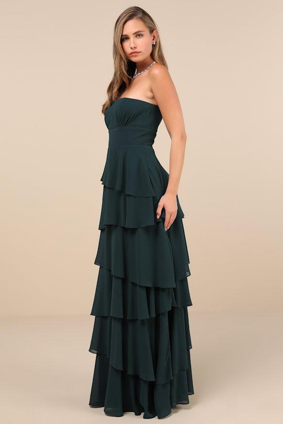 Gorgeous Essence Emerald Strapless Tiered Maxi Dress Product Image