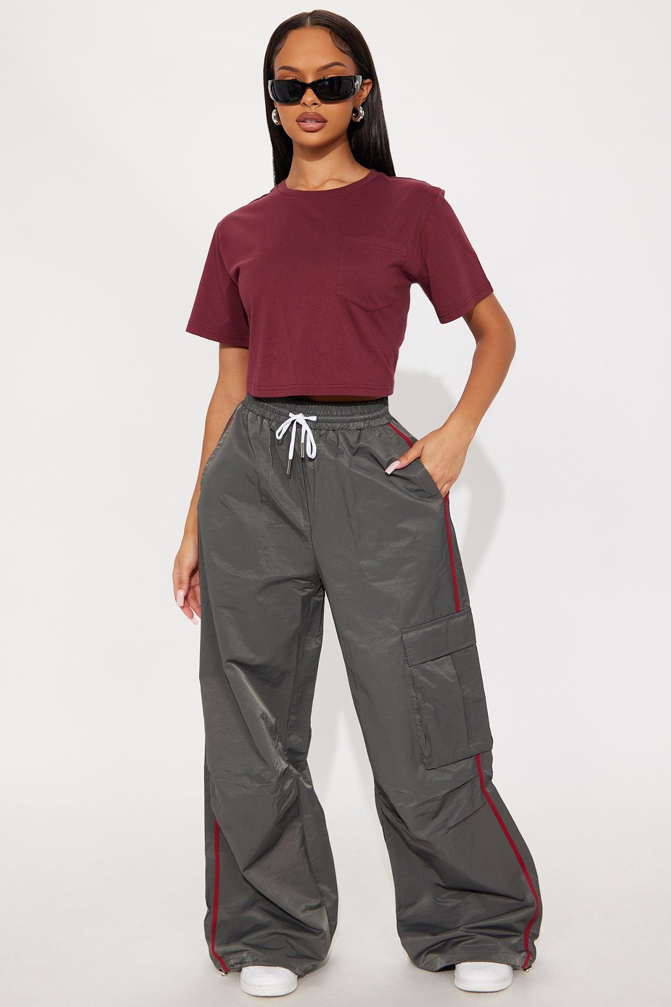 Elisa Relaxed Crop Tee - Burgundy Female Product Image