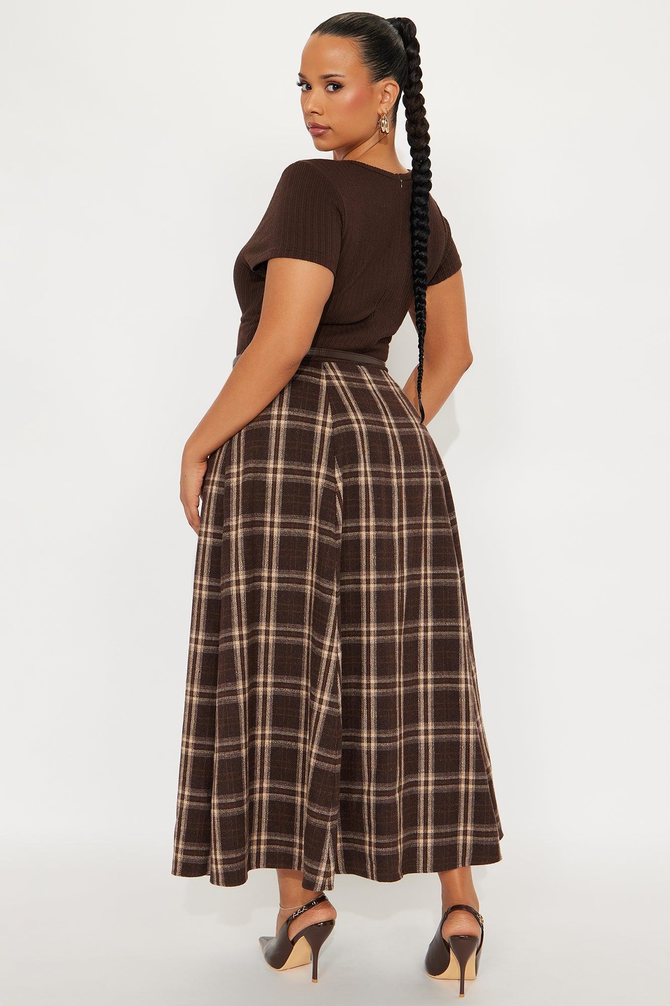 Daphne Plaid Belted Maxi Dress - Brown/combo Female Product Image
