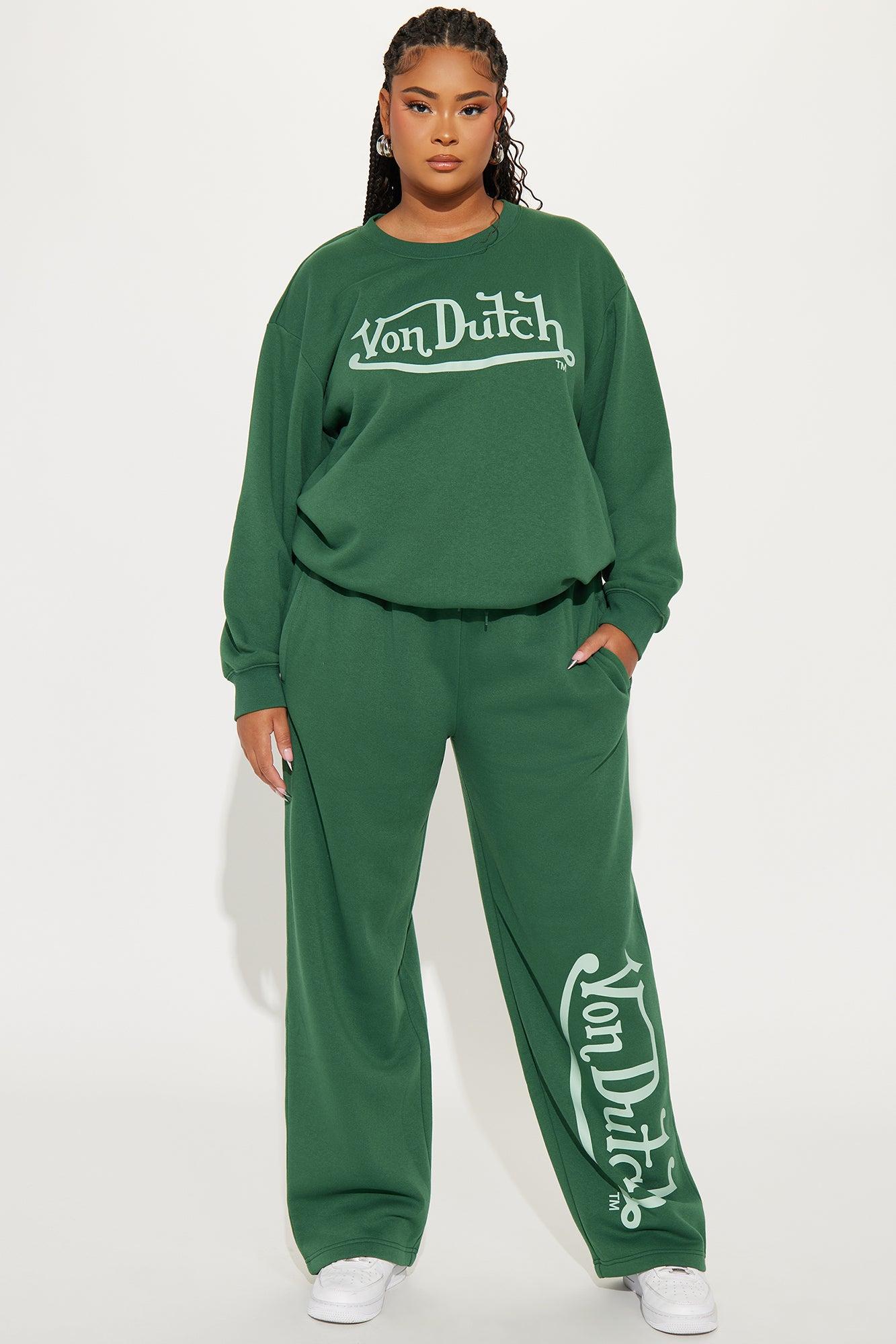 Von Dutch Distressed Wide Leg Pant - Hunter Green Product Image