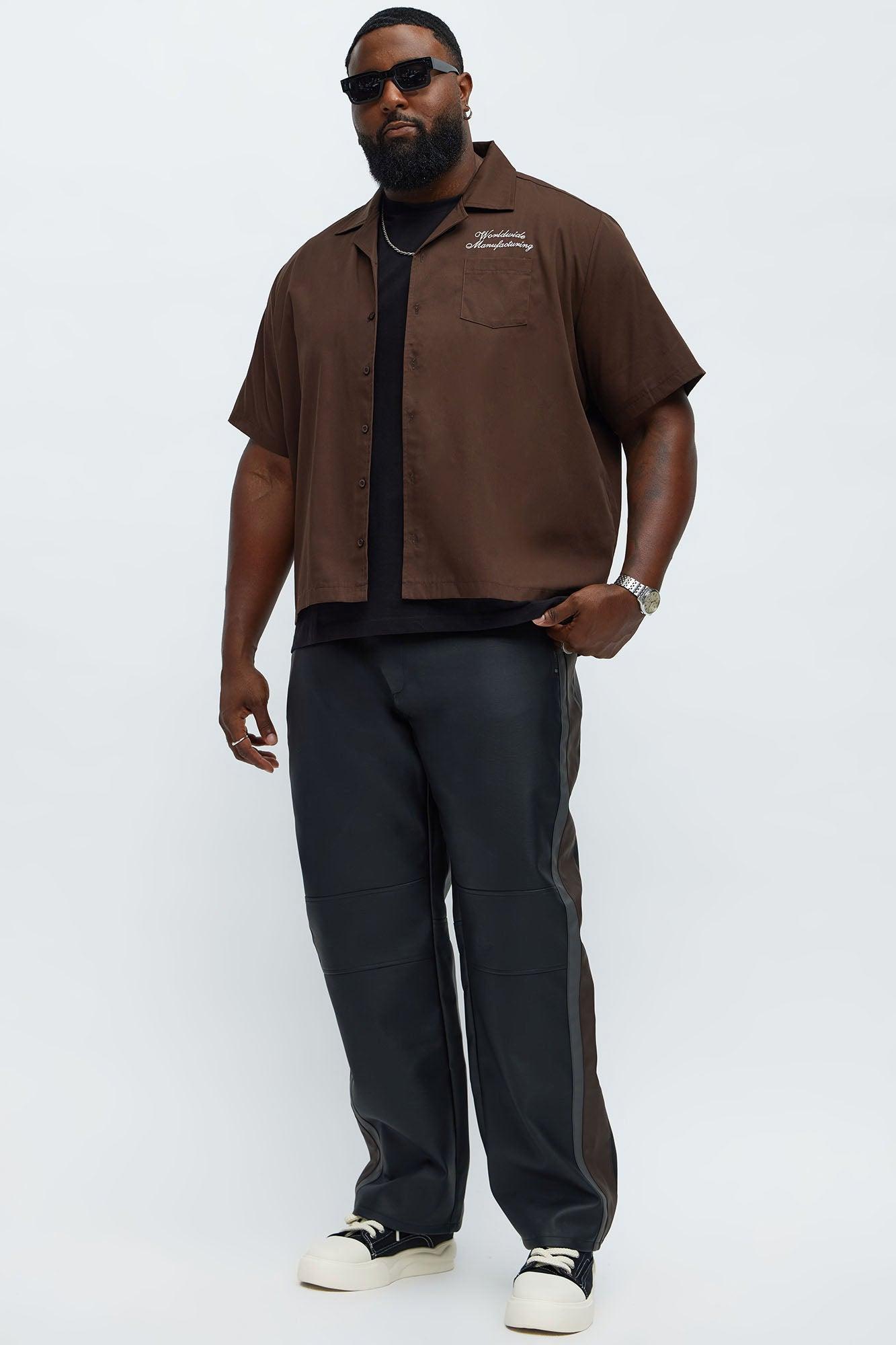 Relaxed Straight Two Way Panel Faux Leather Pants - Black/combo Male Product Image