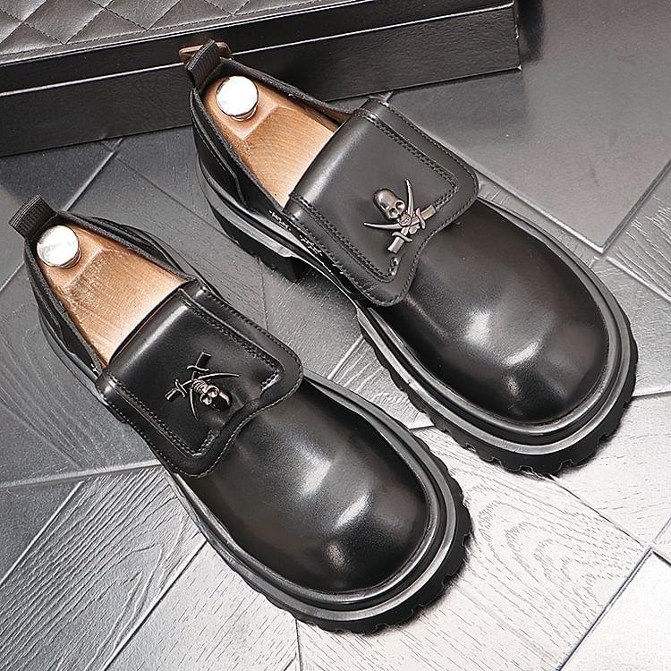 Platform Skull Lace-Up Faux Leather Shoes Product Image