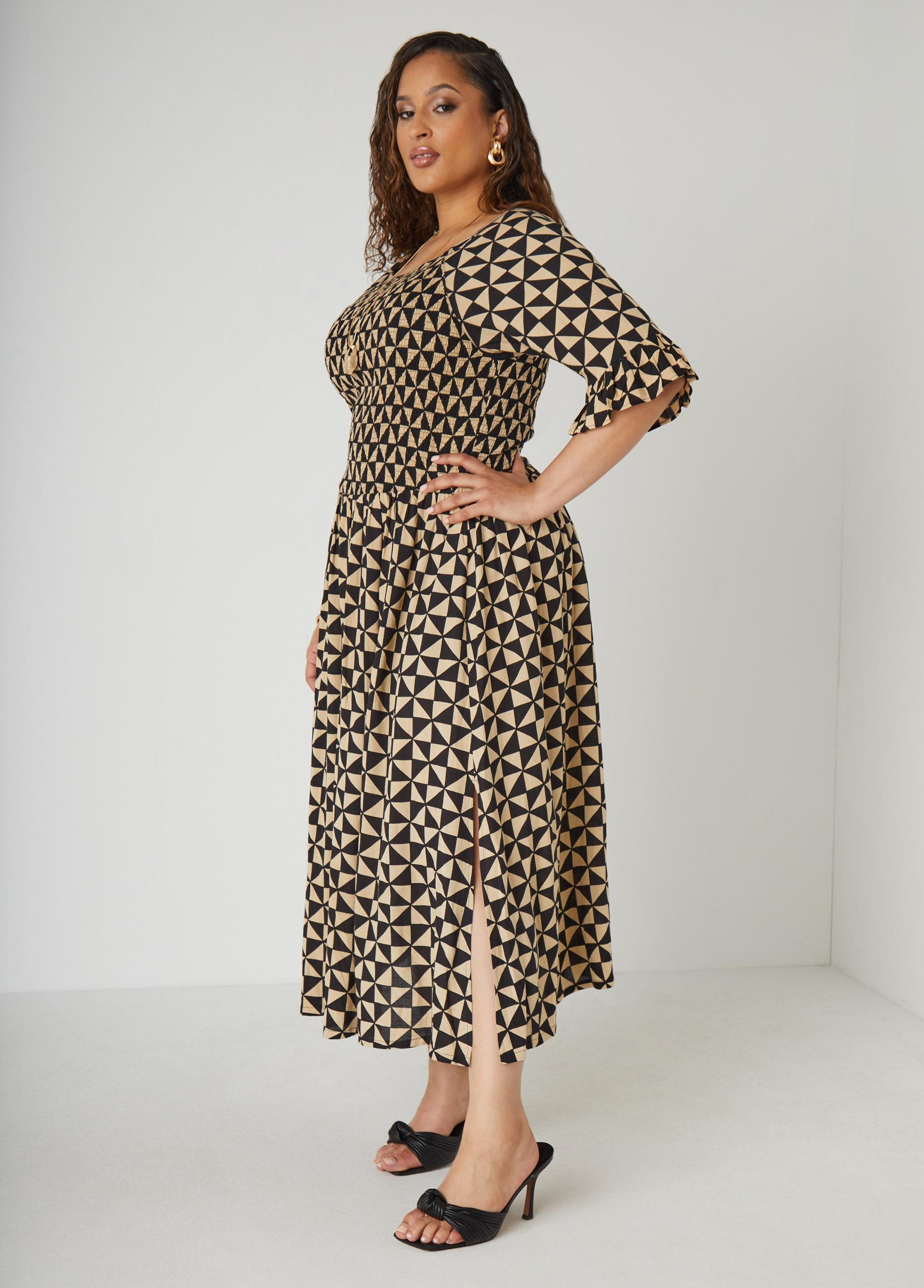 Shirred Geo Print Maxi Dress Product Image