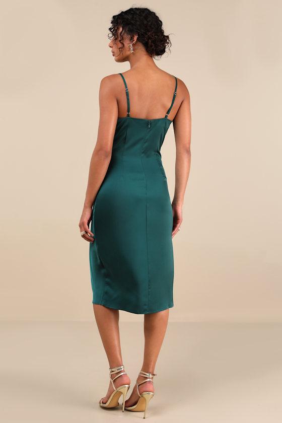 Hollywood Woman Forest Green Satin Midi Dress Product Image