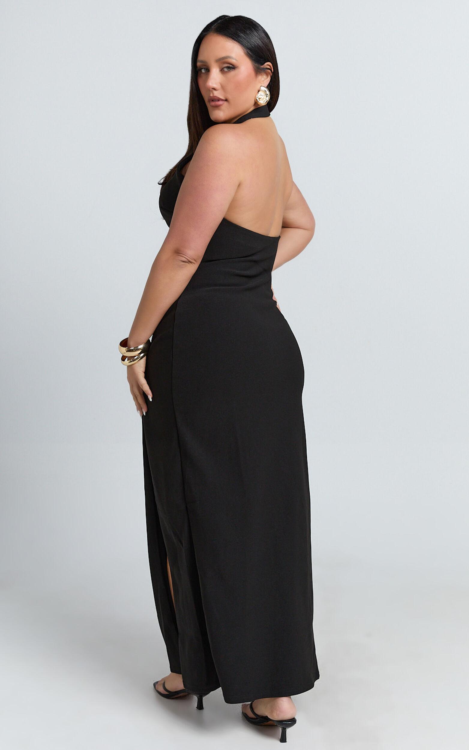 Ruby Maxi Dress - Halter Scoop Neck Low Back Bodycon Dress in Black Product Image