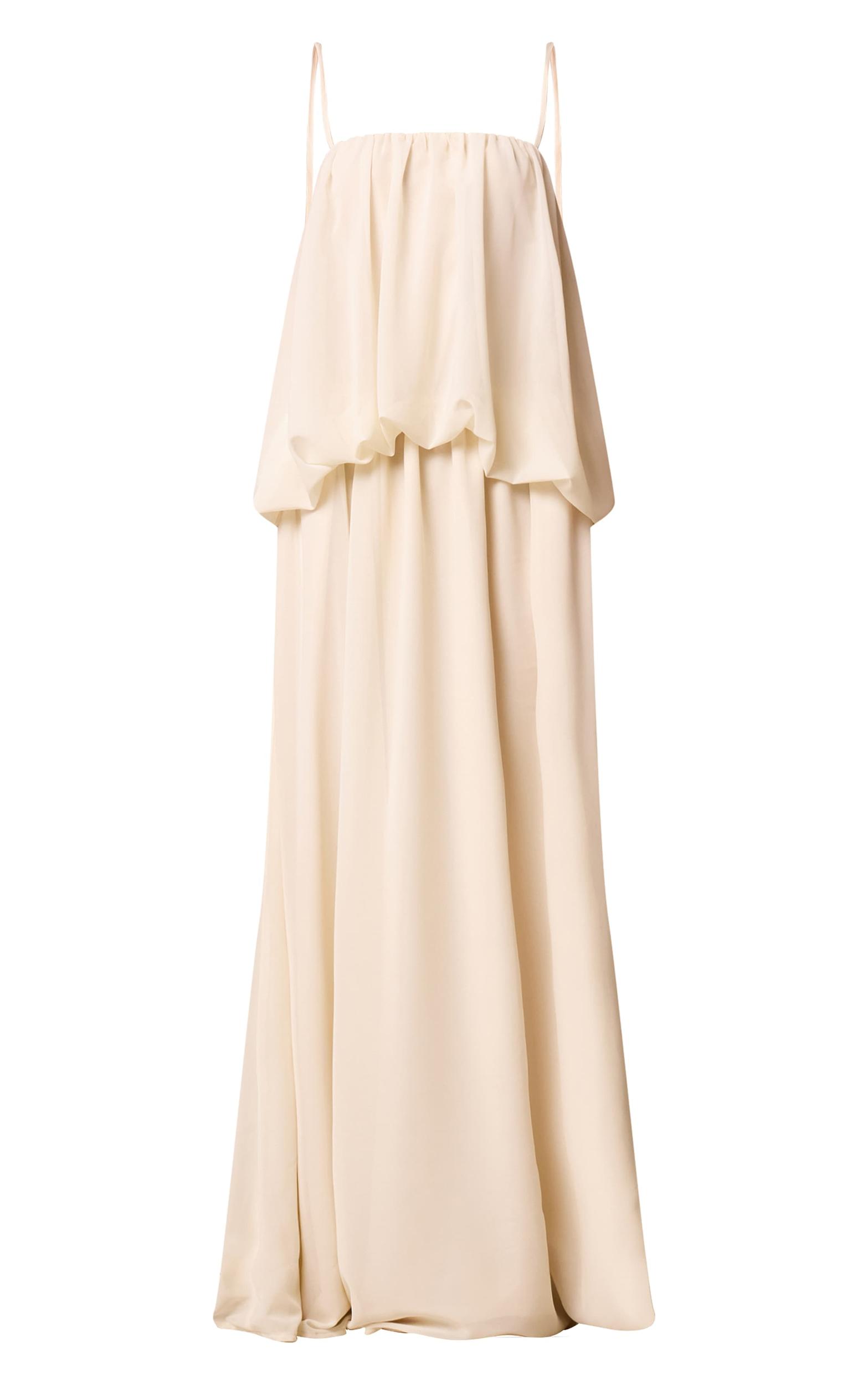 Cream Chiffon Layered Puffball Maxi Dress Product Image