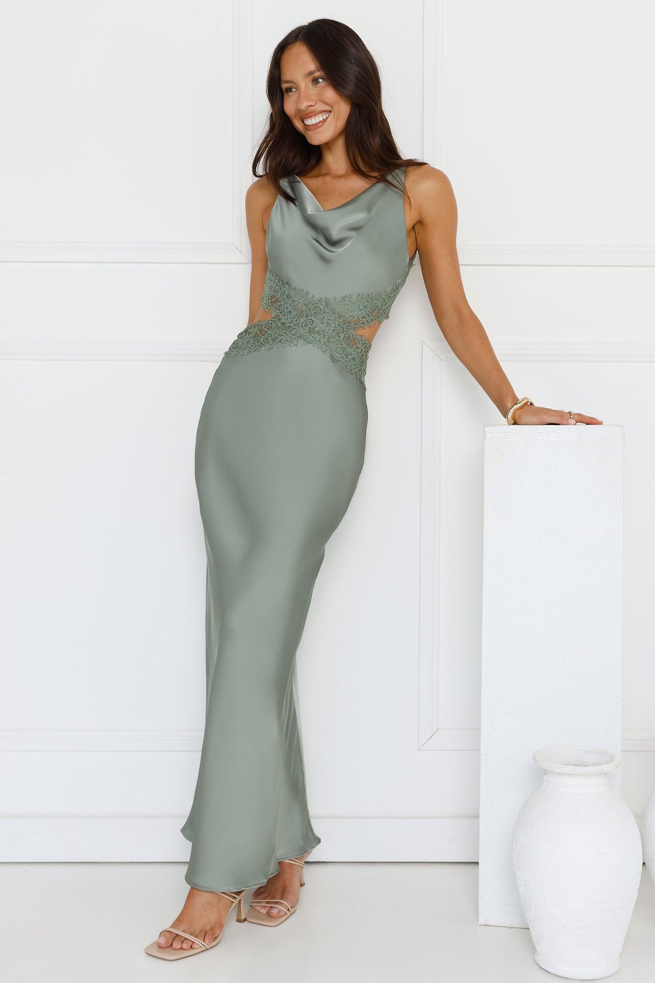 Satin Embrace Maxi Dress Sage Product Image