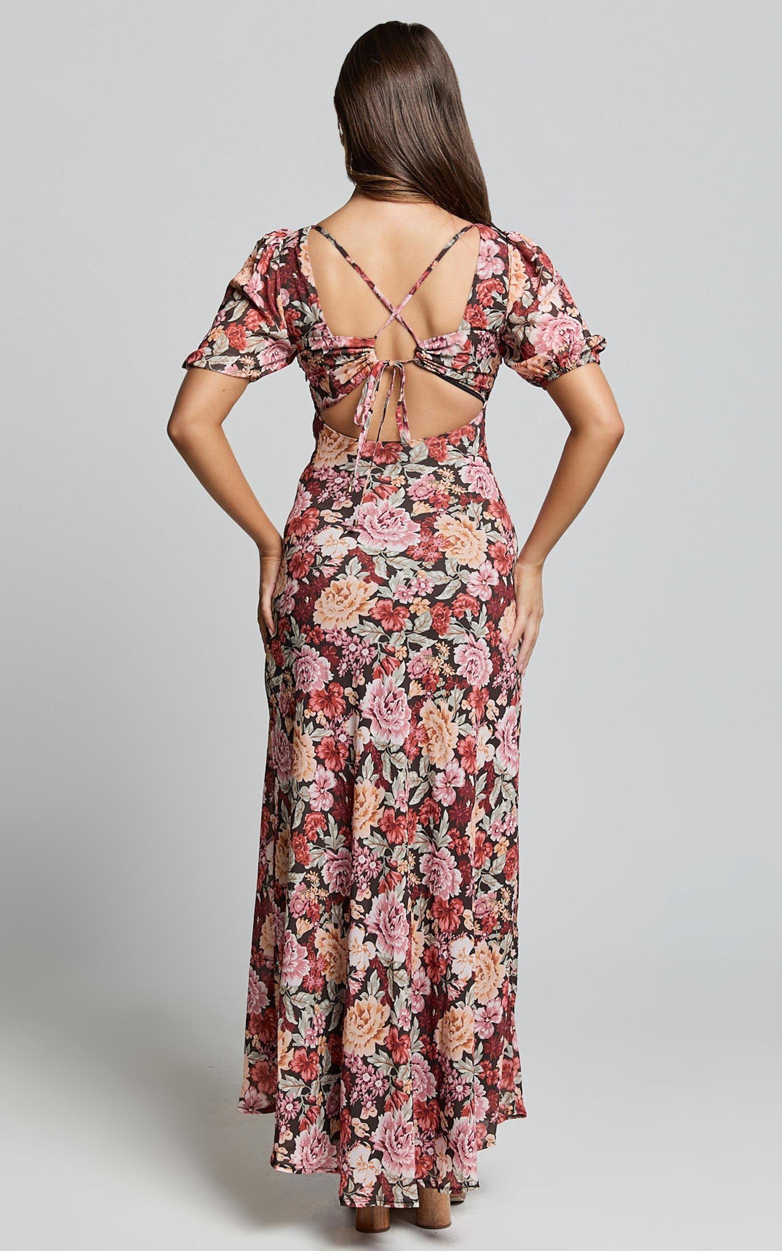Lorie Maxi Dress - Short Sleeve Cut Out Tie Back Dress in Boheme Floral Product Image
