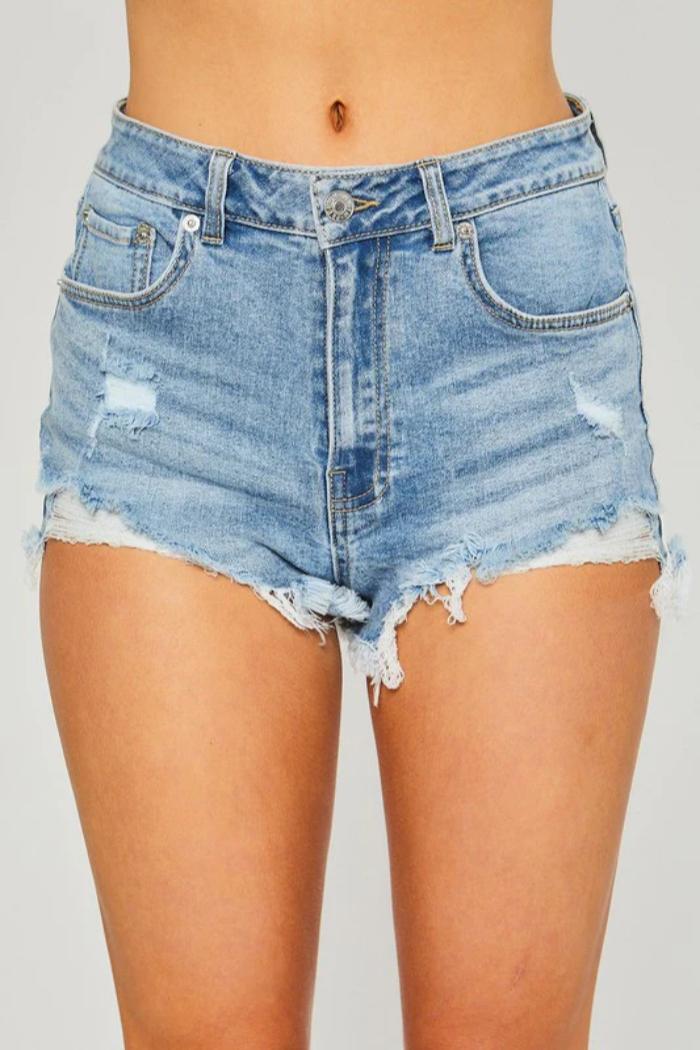 Distressed Denim Dark Blue Shorts Product Image