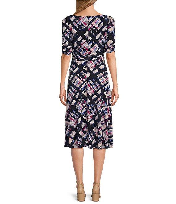 Jessica Howard Round Neck Elbow Sleeve Ruched Waist Sheath Midi Dress Product Image