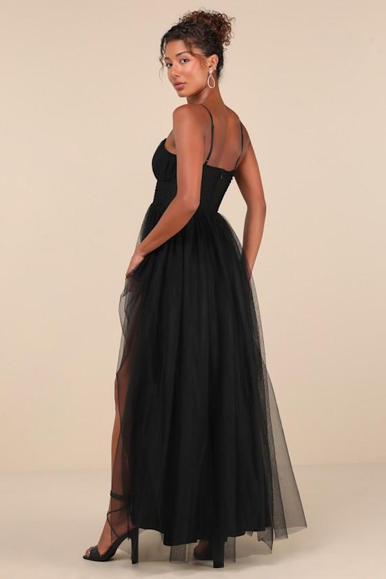 Convincingly Graceful Black Tulle Sleeveless Maxi Dress Product Image