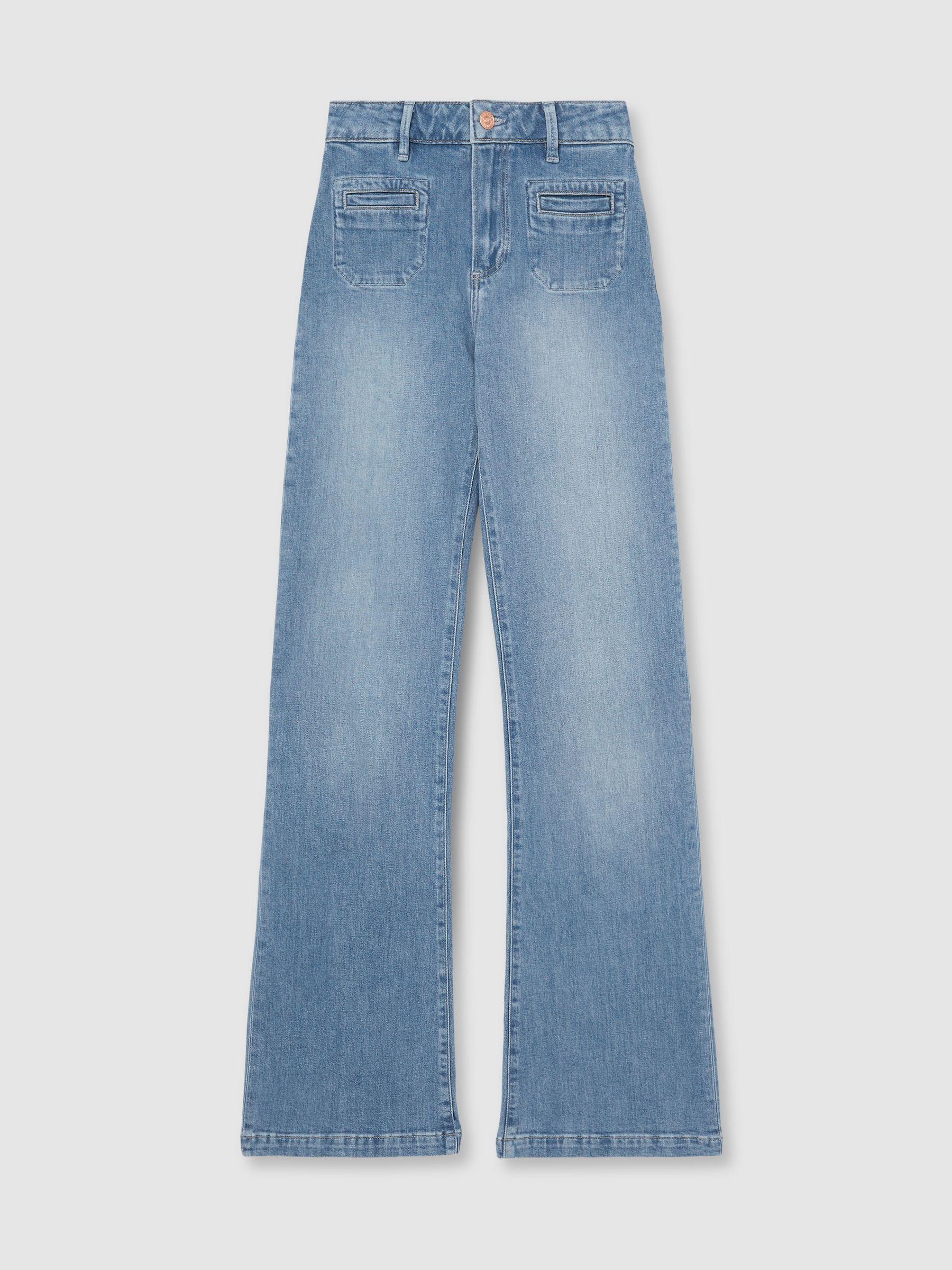 Paige Wide-Leg Patch-Pocket Jeans in Adley Blue Product Image