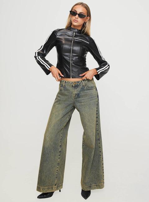 Lowgan Faux Leather Jacket Black Product Image