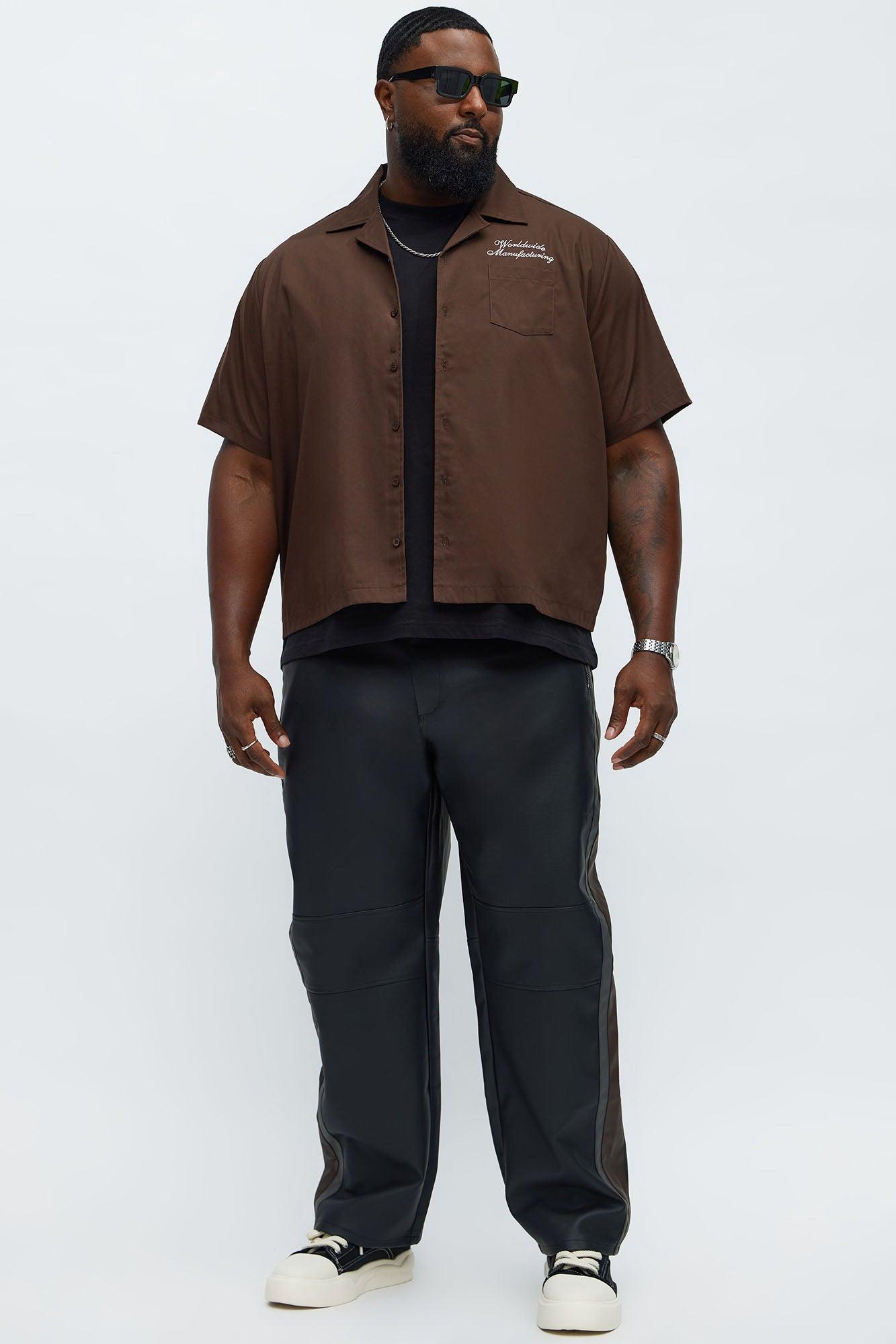 Cropped Worldwide Manufacturing Button Up Shirt - Dark Brown Male Product Image