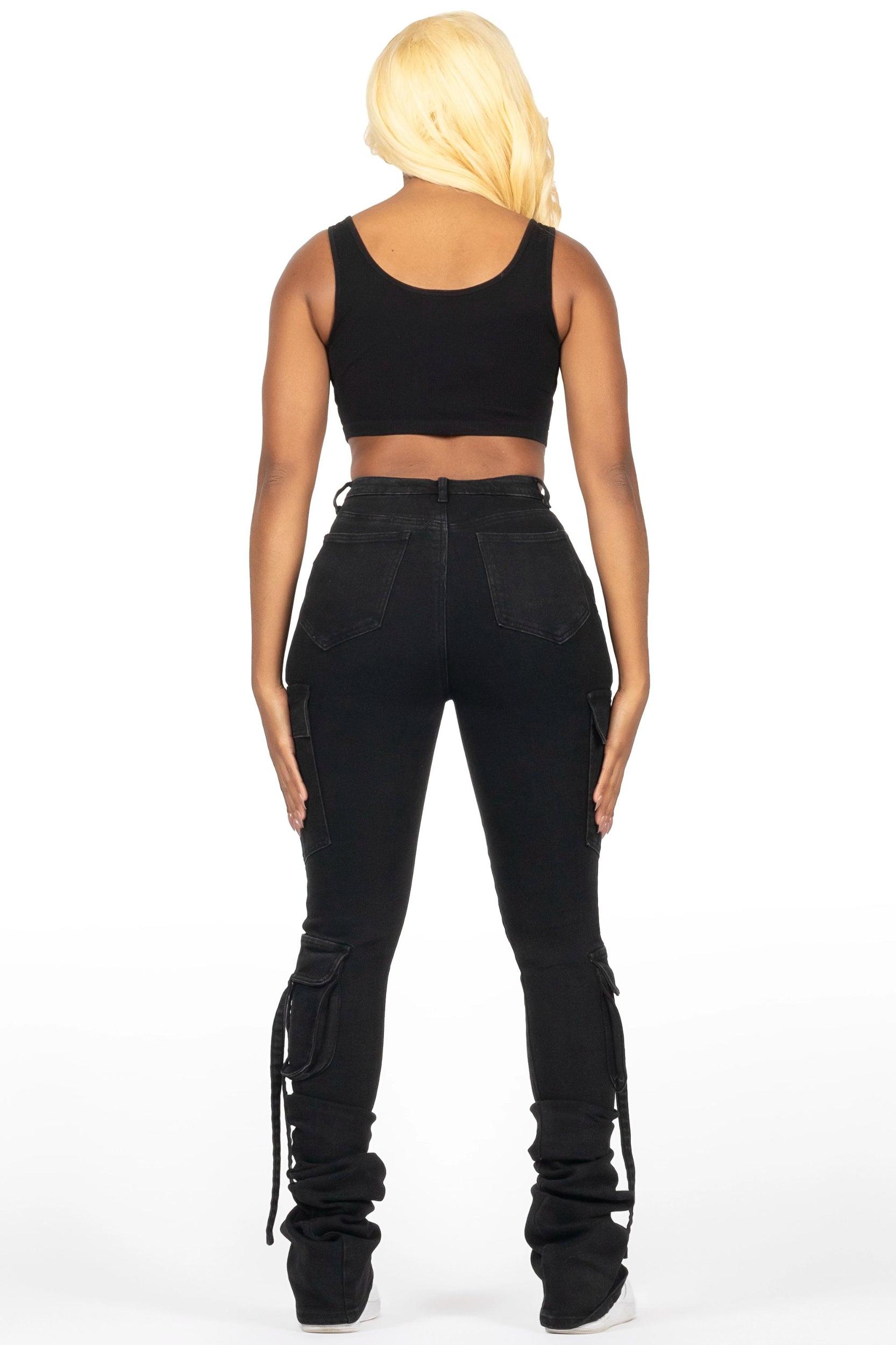 Rakesha Black Wash Cargo Super Stacked Jean Female Product Image