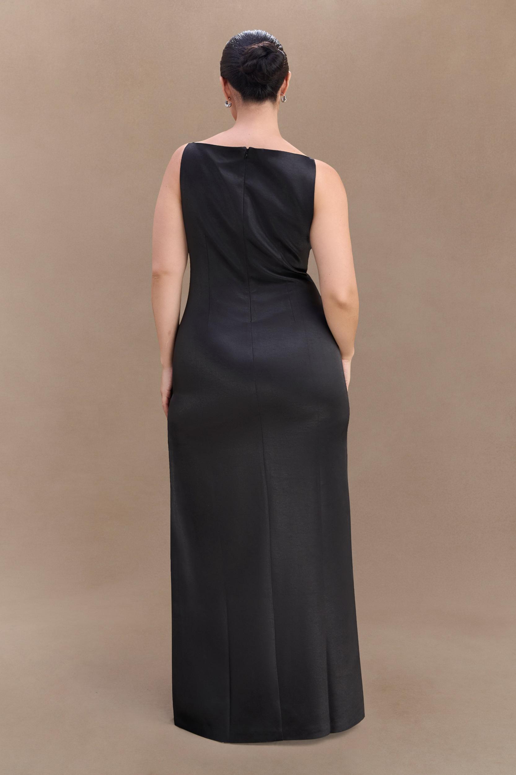 Violet Sleeveless Satin Maxi Dress - Dark Chocolate Product Image