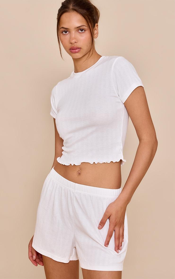 White Pointelle Pj Shorts Product Image