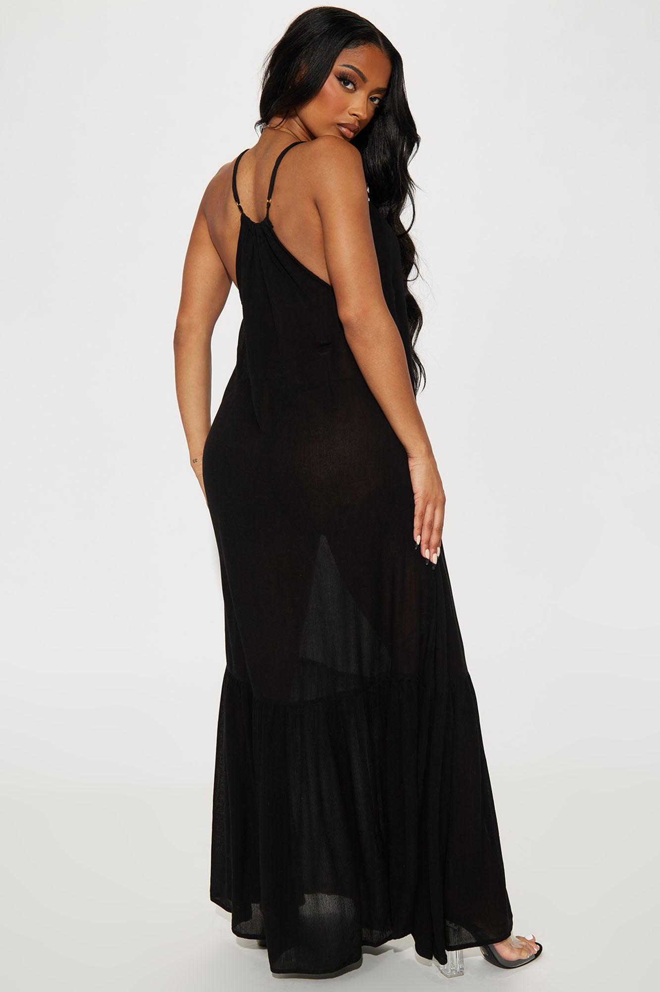 Breezy Nights Linen Swim Cover Up Racerback Dress - Black Product Image
