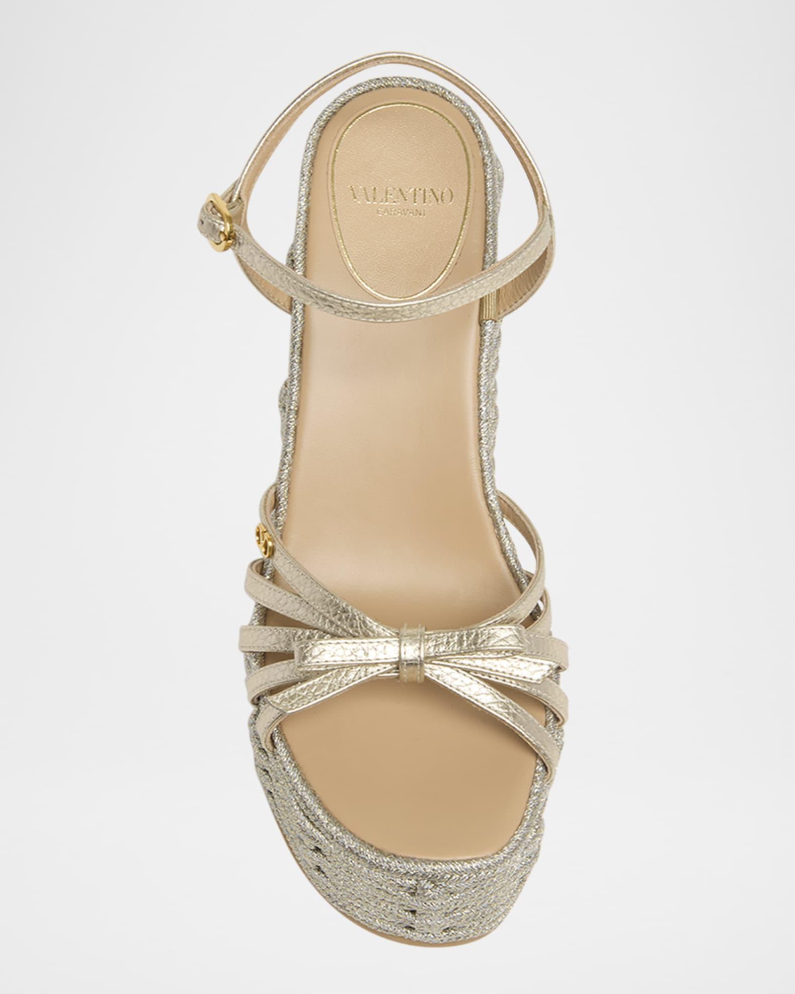Metallic Bow Ankle-Strap Wedge Espadrilles Product Image