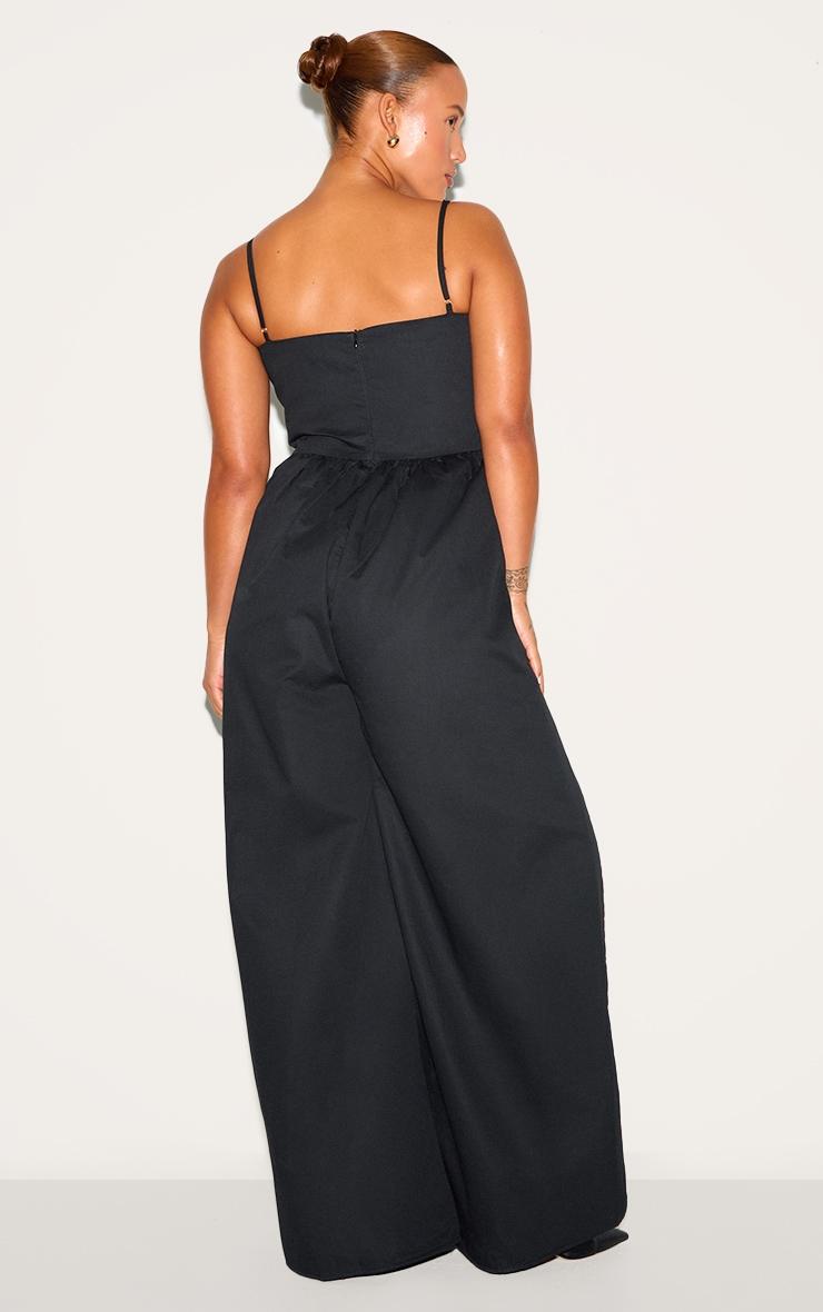 Plus Black Premium Ruched Corset Detail Wide Leg Jumpsuit Product Image