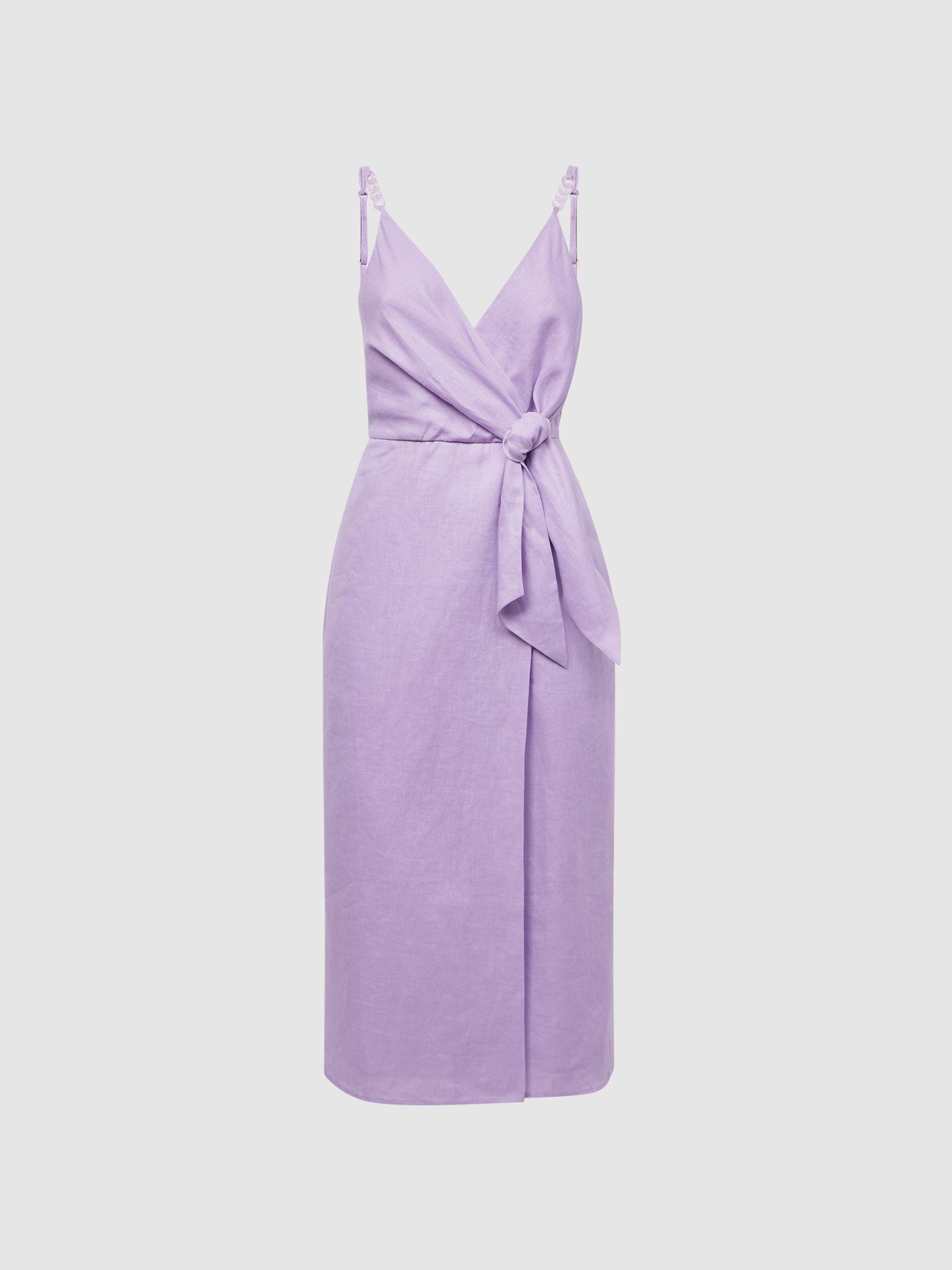 Linen Side Tie Midi Dress in Lilac Product Image
