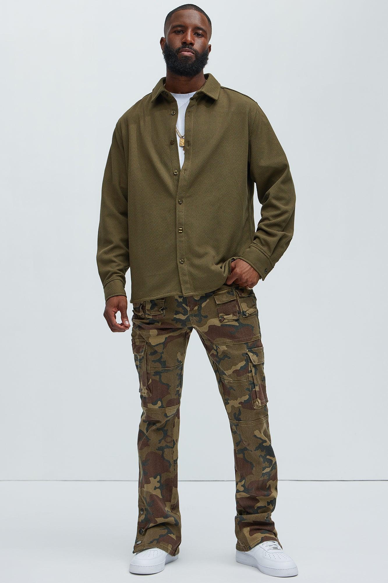 Snap At It Cargo Stacked Skinny Flare Pants - Camouflage Product Image