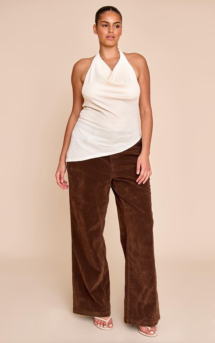  Plus Cream Textured Cowl Neck Asymmetric Hem Long Top Product Image