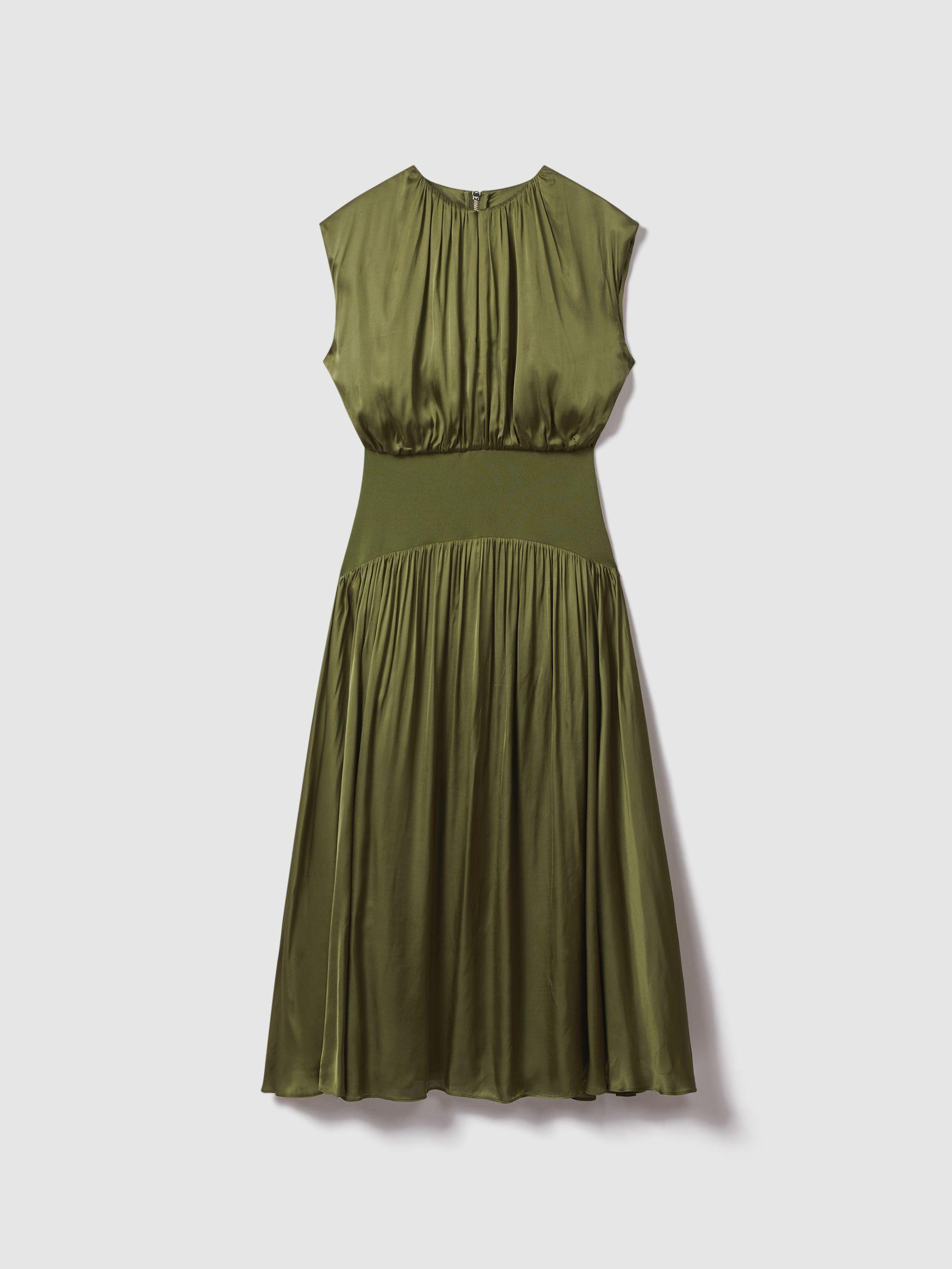 Florere Dropped Waist Midi Dress in Khaki Product Image