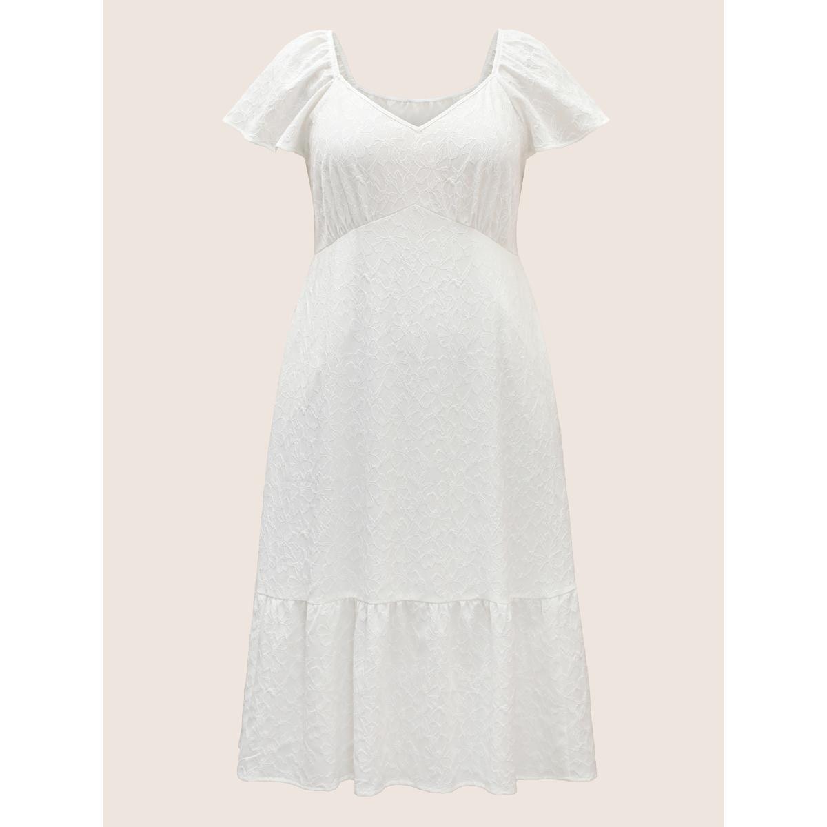 Plus Size Heart Neckline Jacquard Textured Midi Dress Ivory Women Resort Texture Heart neckline Short sleeve Curvy BloomChic 10/M Product Image