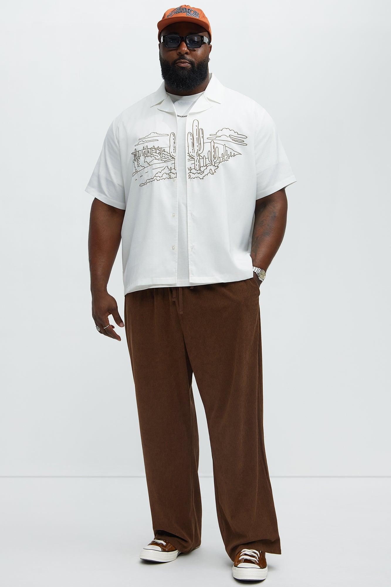 Desert Embroidered Cuban Collar Button Up - White Product Image