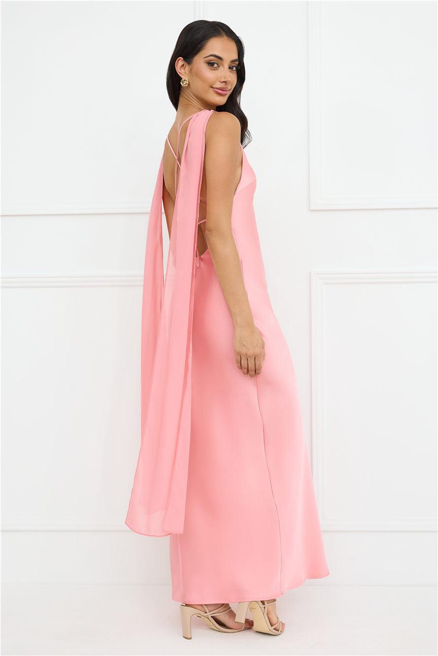 Love Decadence Satin Maxi Dress Pink Product Image