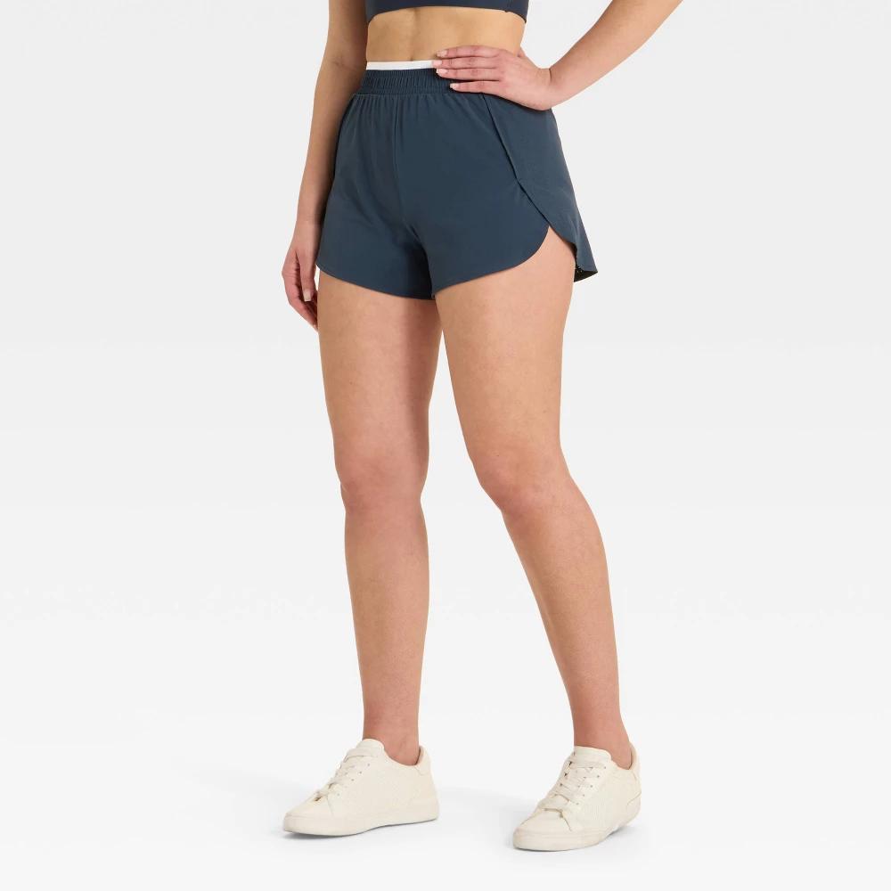 Womens 3 High-Rise Laser Cut Shorts - All In Motion Navy Blue M Product Image
