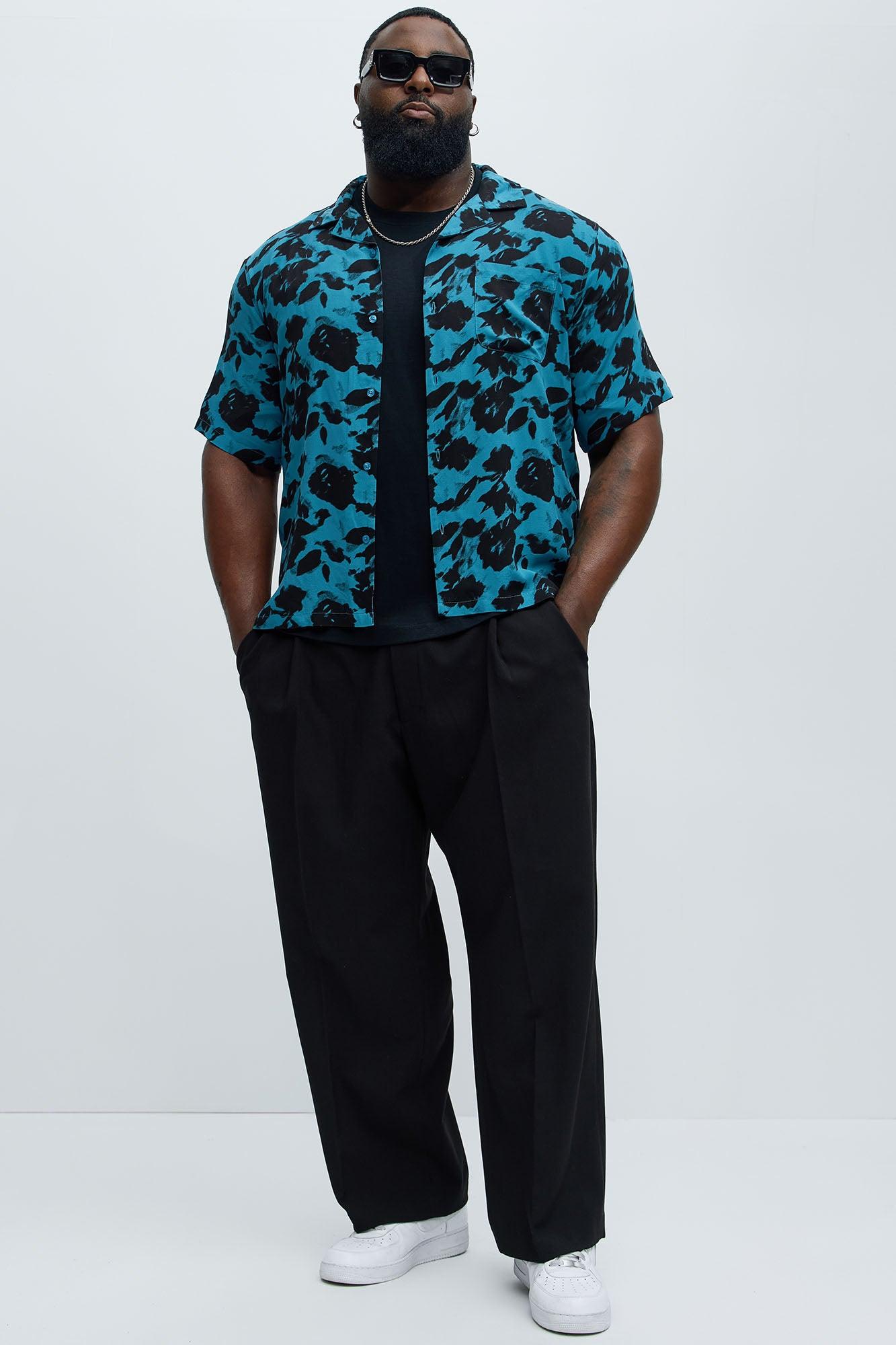Blue Flowers Cuban Collar Shirt - Blue Product Image