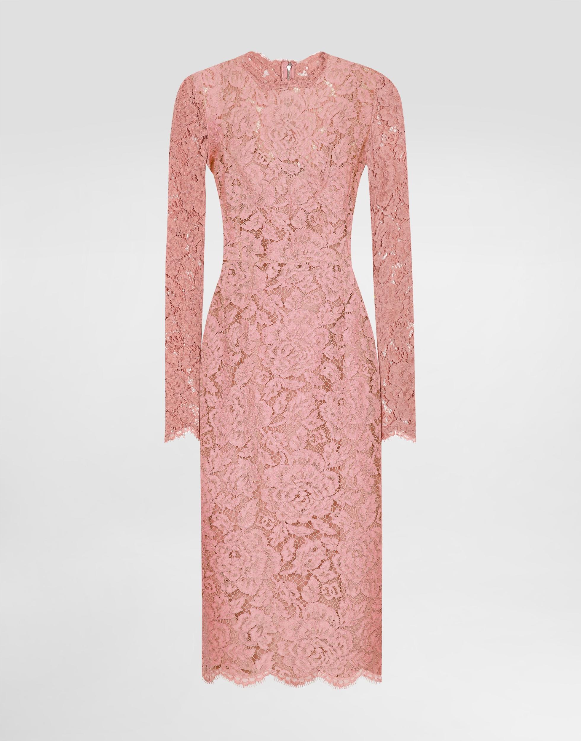 DOLCE & GABBANA Pink Lace Tube Longuette Dress Product Image