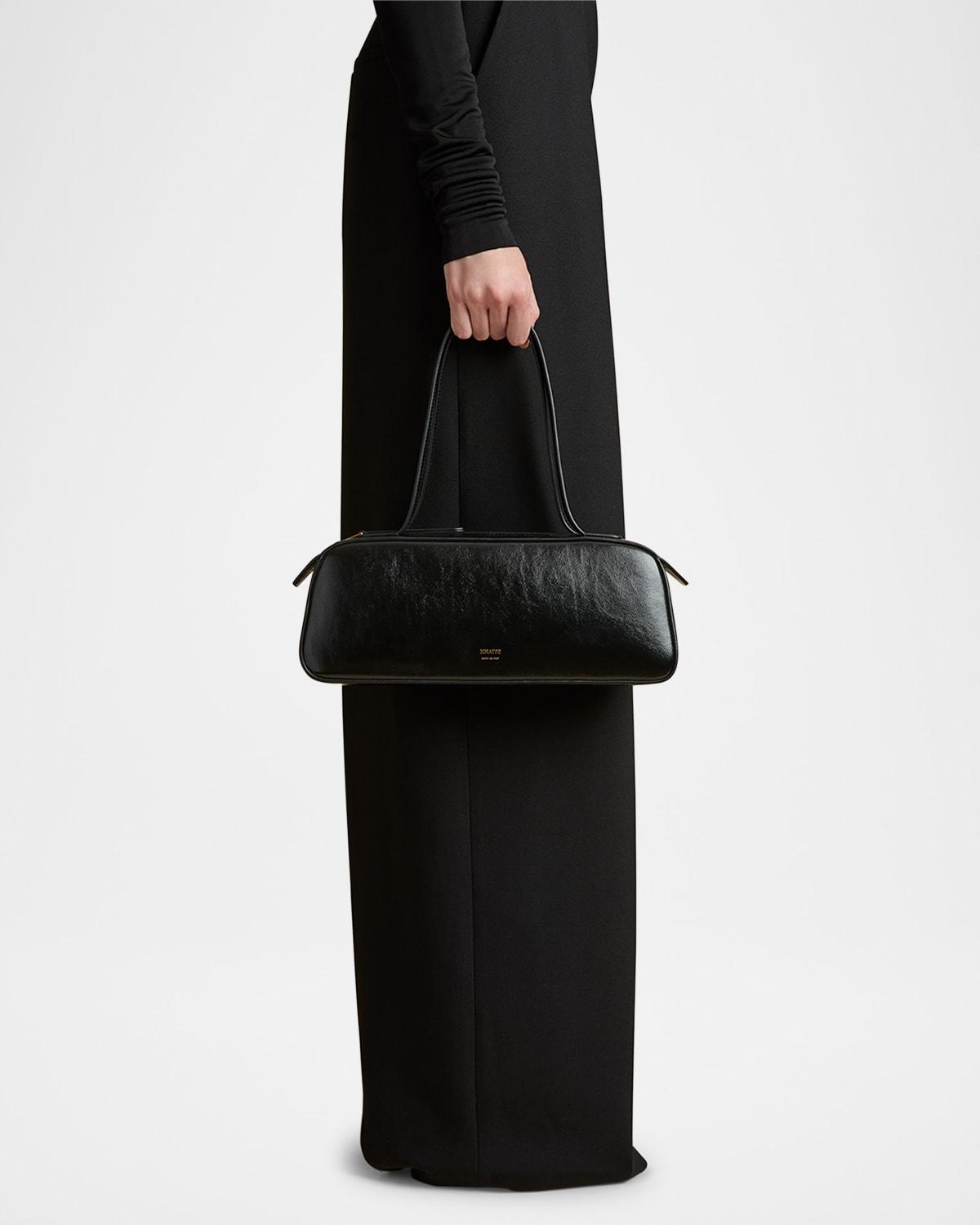 KHAITE Simona Crackle Patent Leather Shoulder Bag In Black Product Image