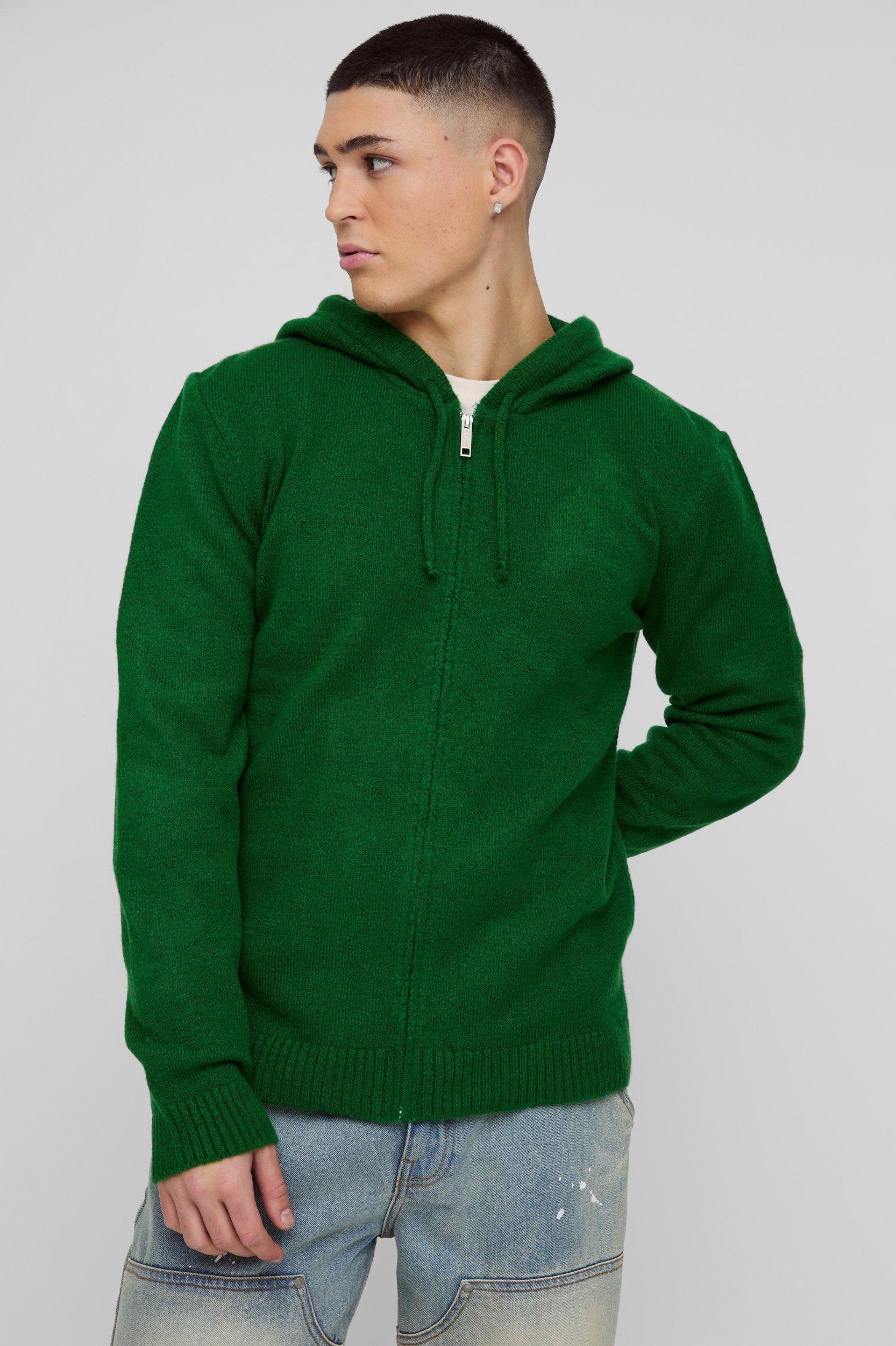 Regular Fit Zip Through Knitted Hoodie | boohooMAN USA Product Image