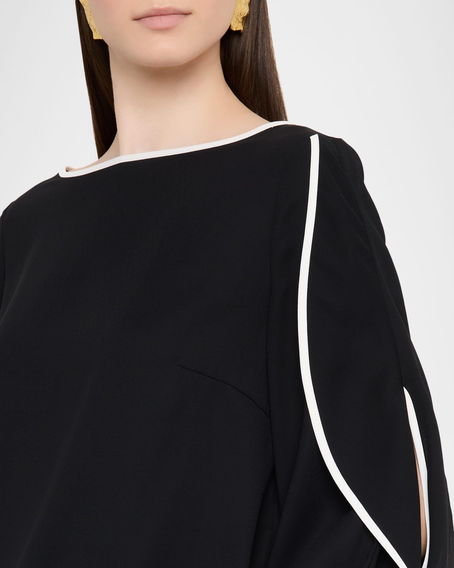 Contrast-Trim Butterfly-Sleeve Crepe Blouse Product Image