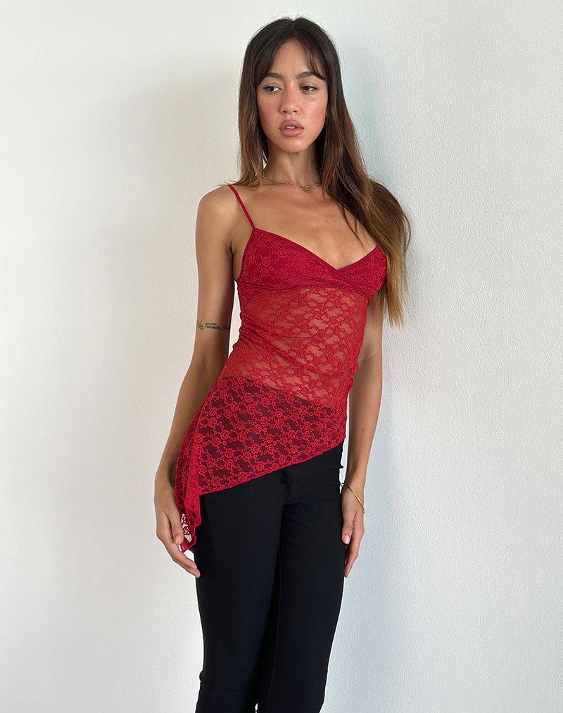 Kacha Asymmetric Cami Top in Red Mari Lace Female Product Image