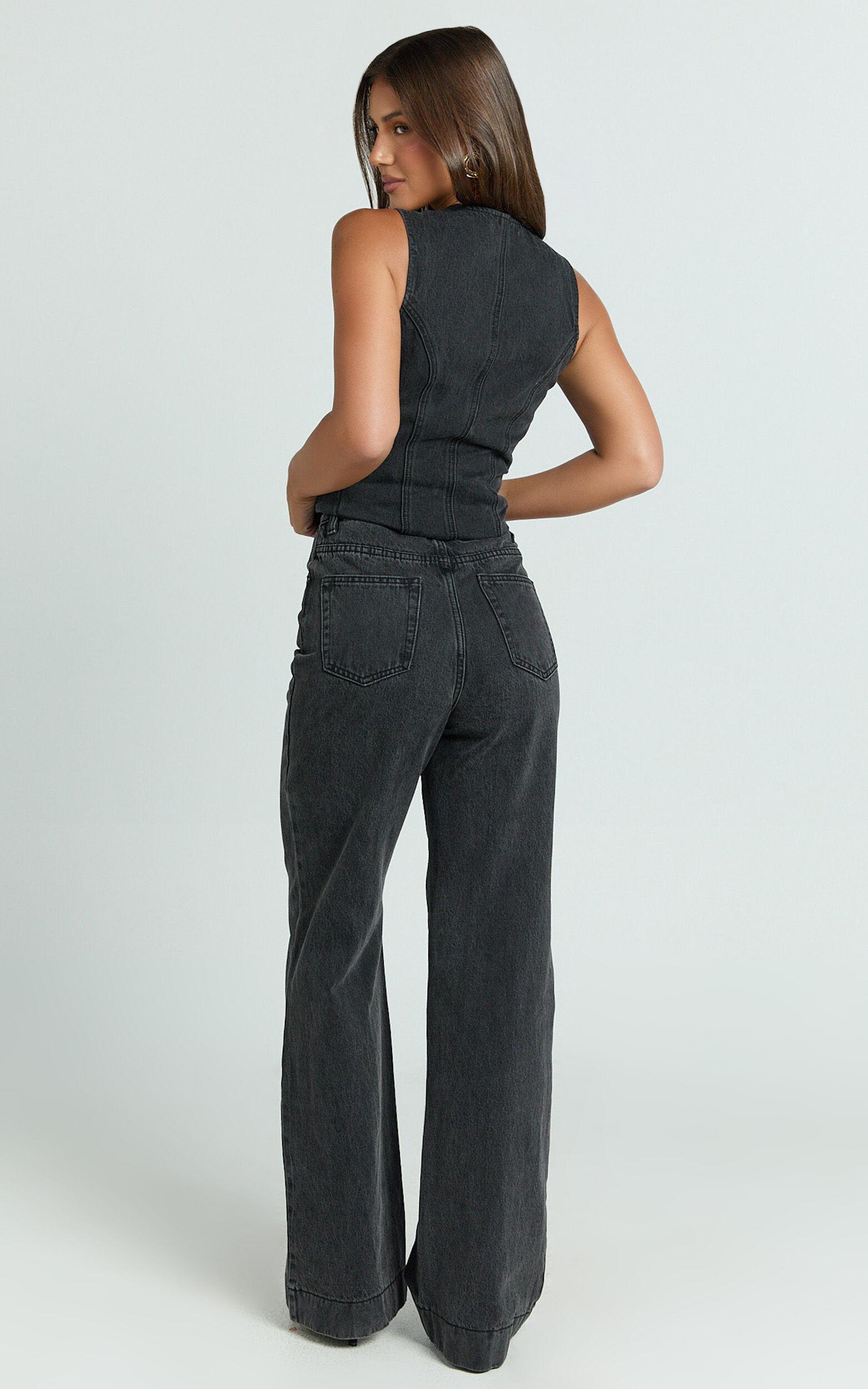 Emman Jeans - High Waisted Cotton Wide Leg Denim Jeans in Black Product Image