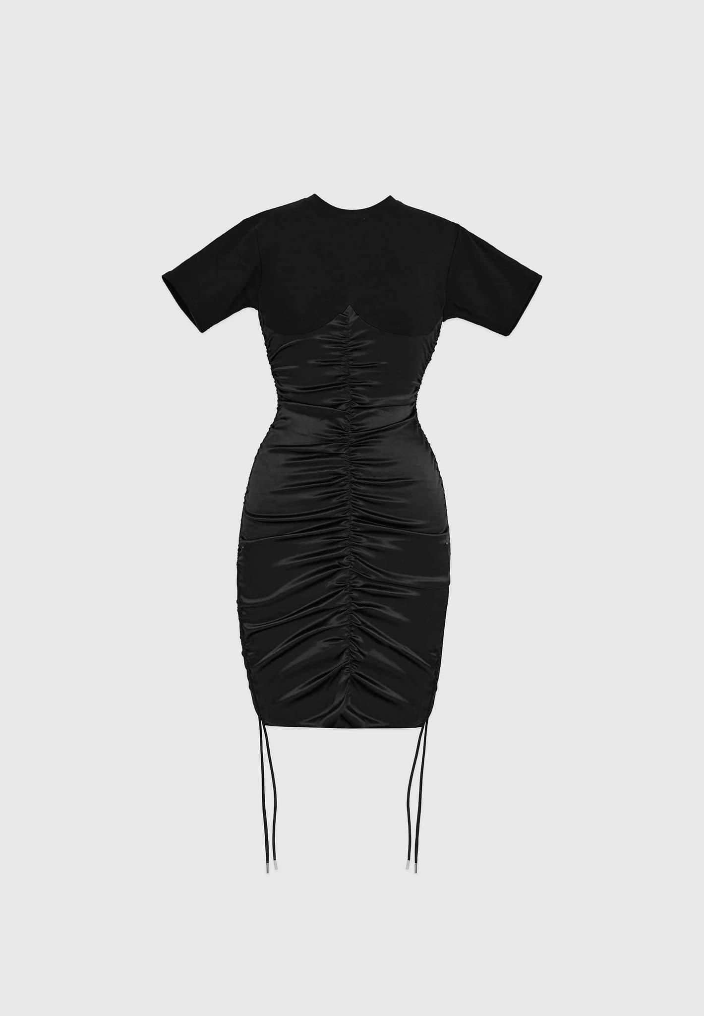 Ruched Satin T-Shirt Dress - Black Female Product Image