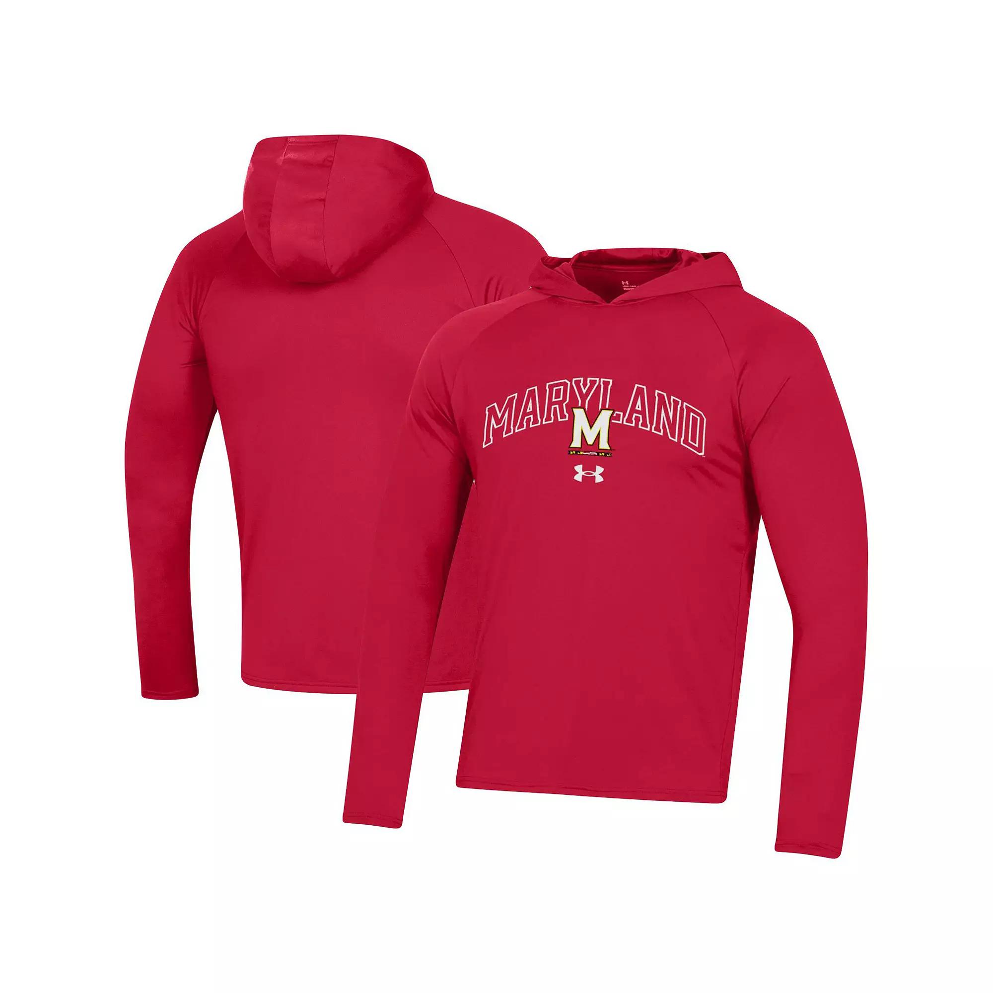 Men's Under Armour Red Maryland Terrapins 2023 Sideline Tech Hooded Raglan Long Sleeve T-Shirt,  Product Image