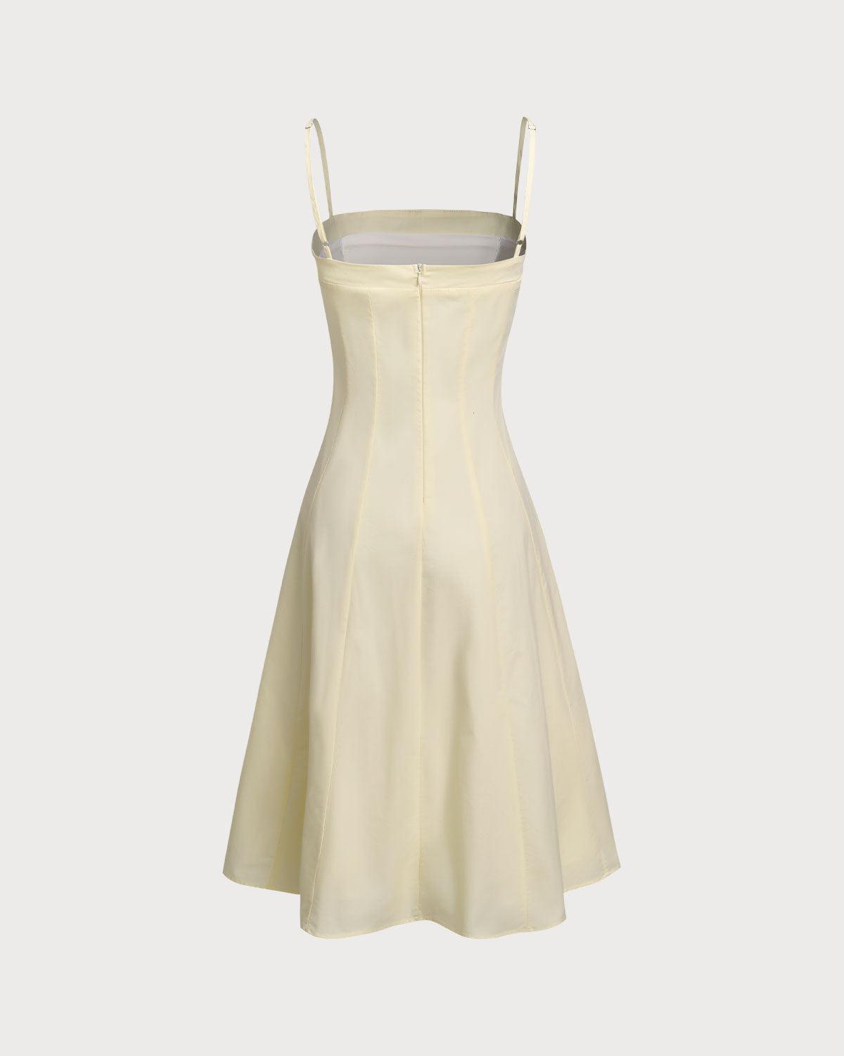 Yellow Pleated A-Line Slip Midi Dress Product Image